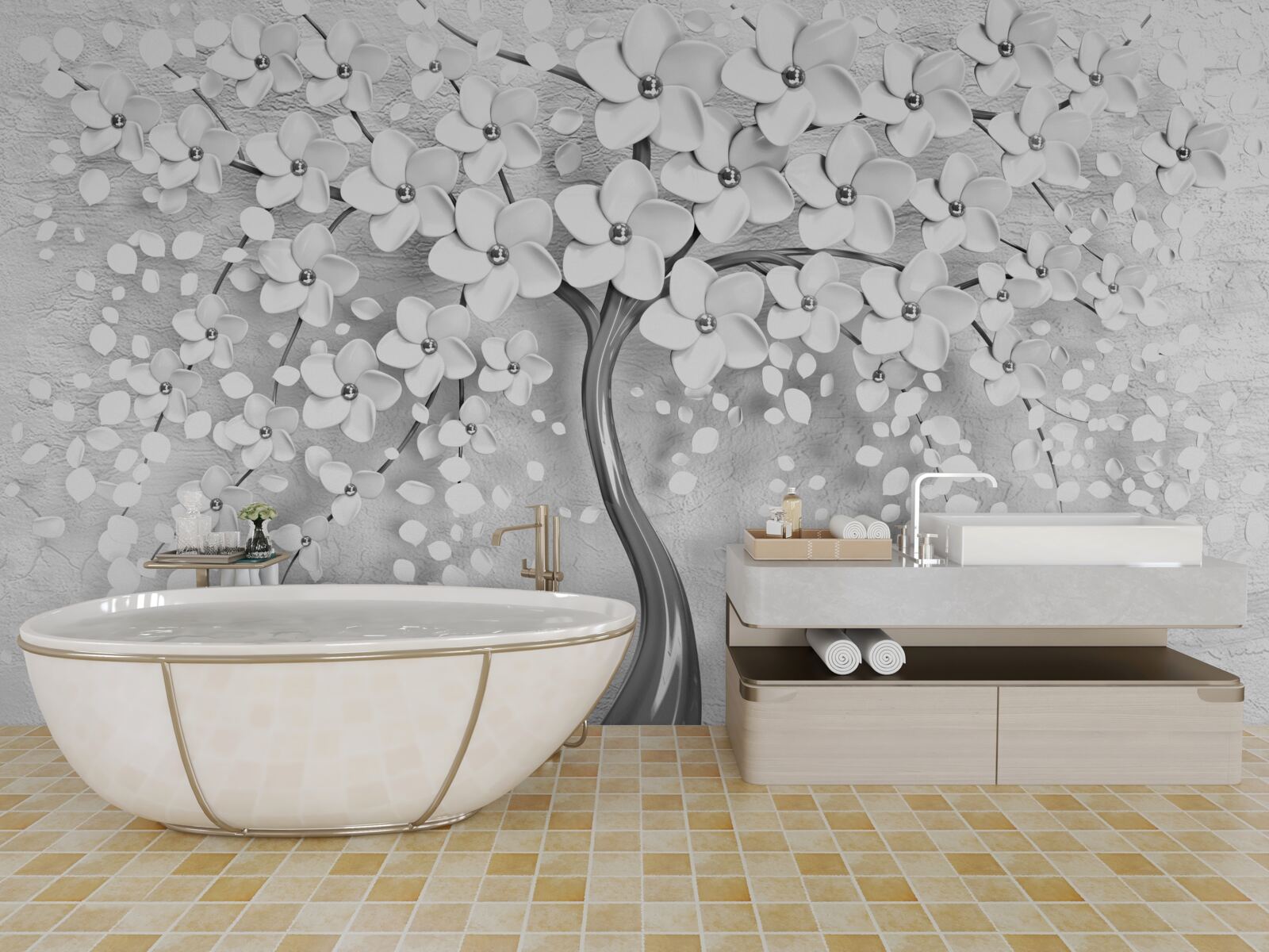 Фотошпалери струнке дерево, що розквітло