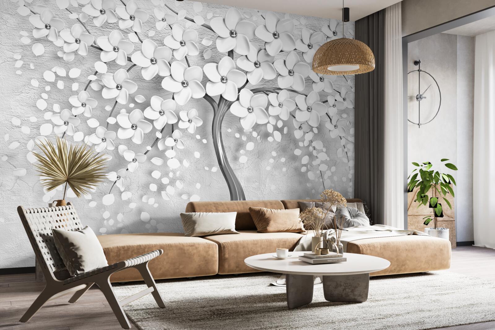 Фотошпалери струнке дерево, що розквітло