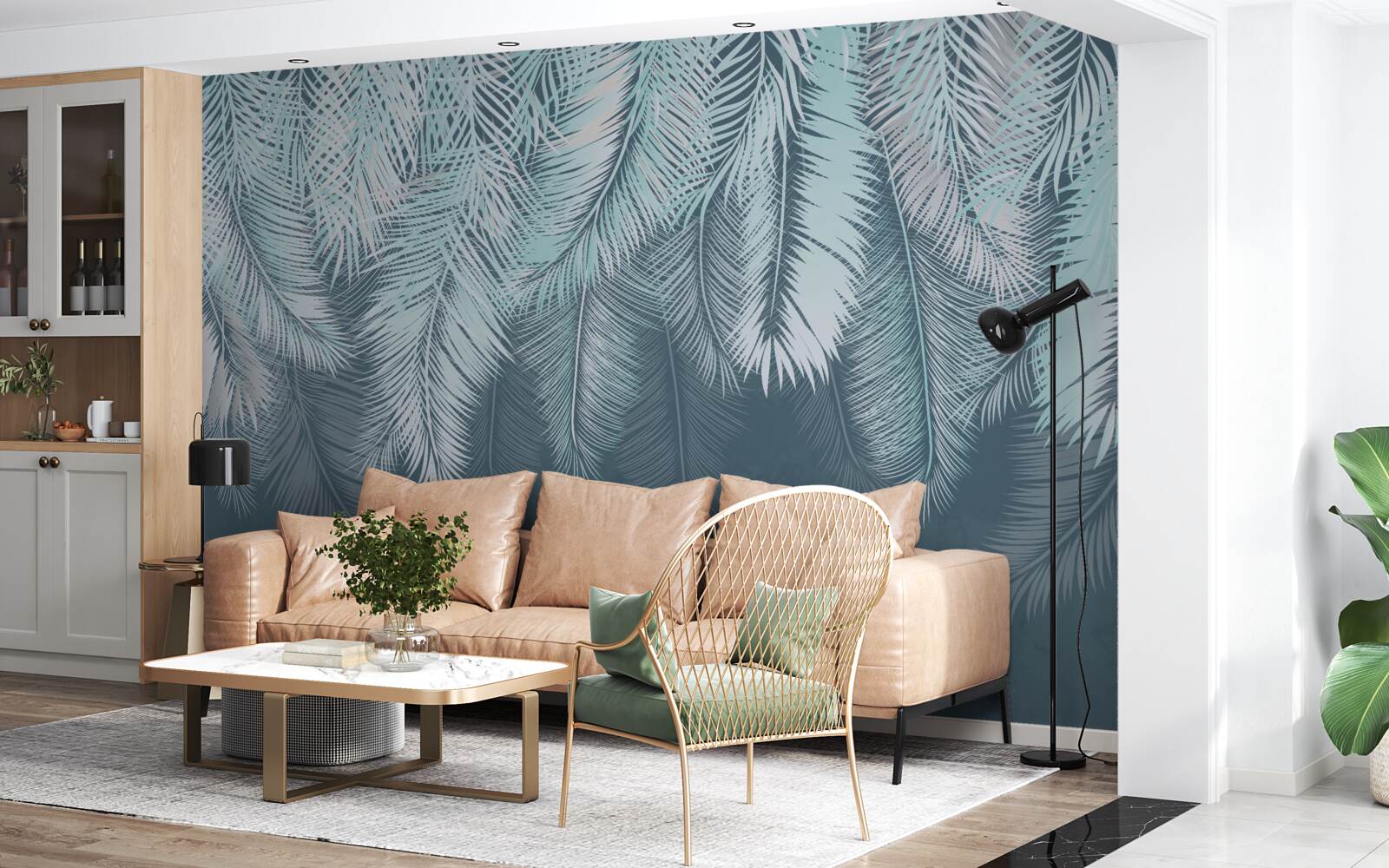 Фотошпалери листя світло-зелене з кінчиками, спрямованими вниз