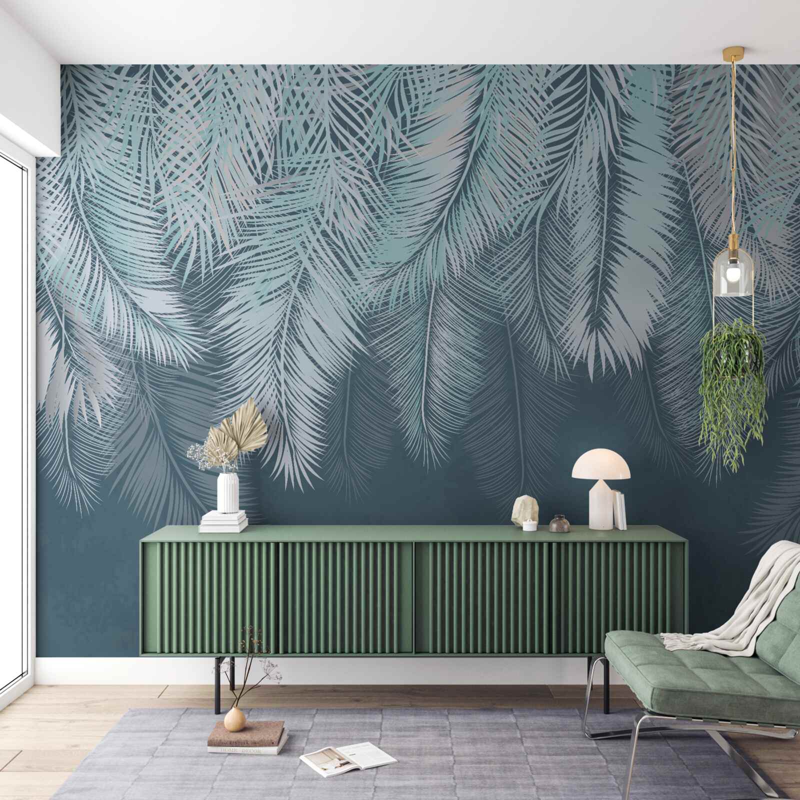 Фотошпалери листя світло-зелене з кінчиками, спрямованими вниз