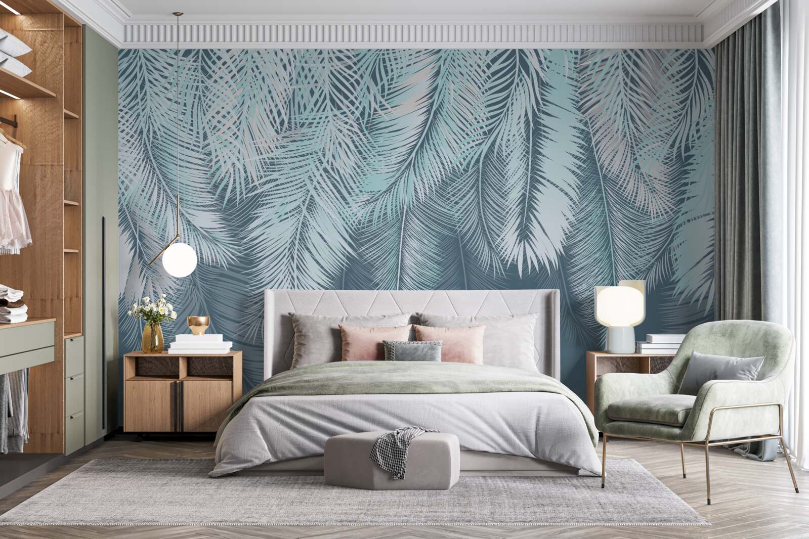 Фотошпалери листя світло-зелене з кінчиками, спрямованими вниз