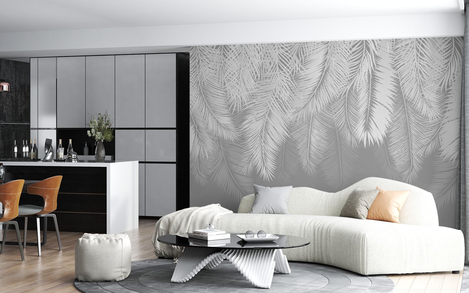 Фотошпалери густе біле пір'я, що розноситься вітром