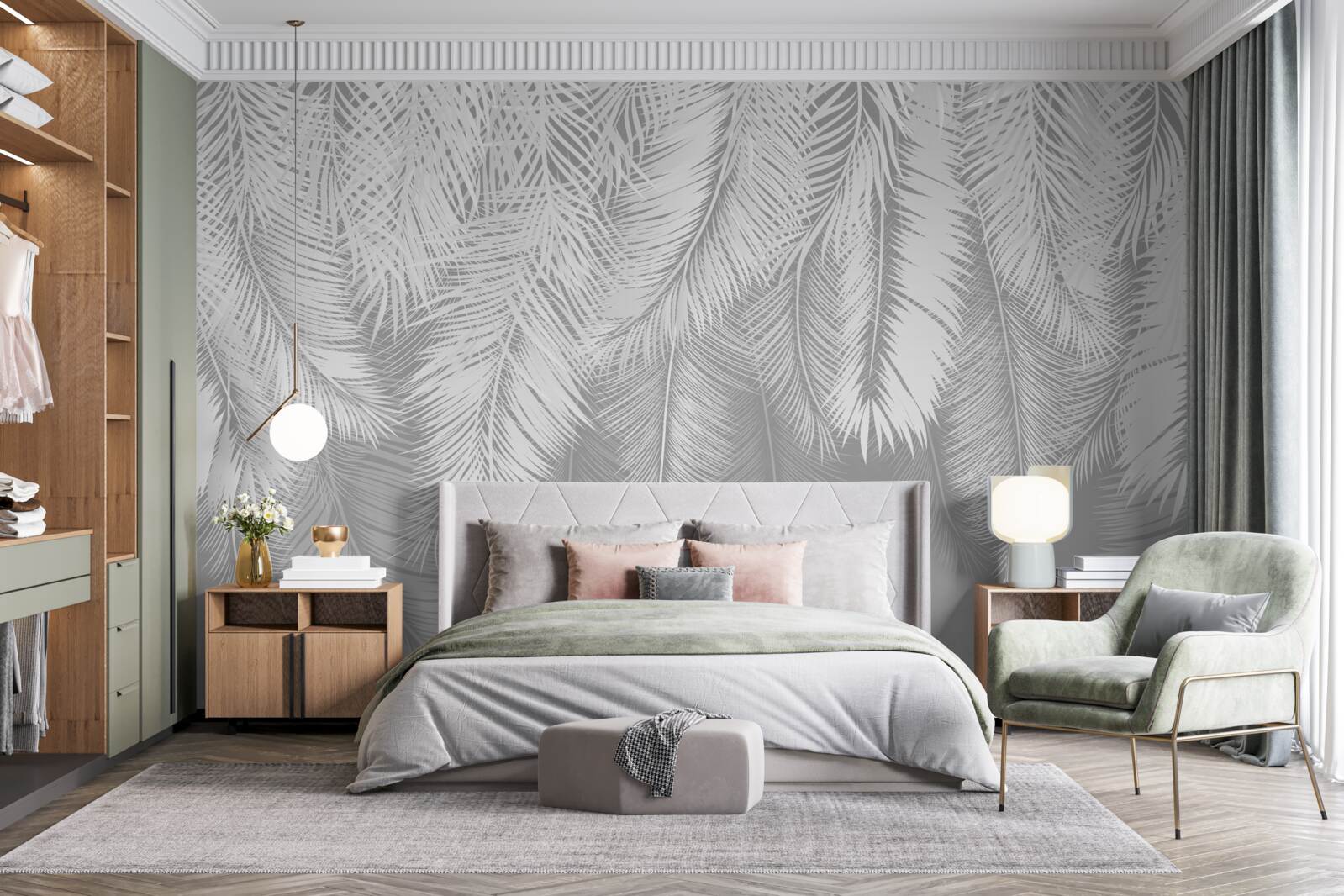 Фотошпалери густе біле пір'я, що розноситься вітром