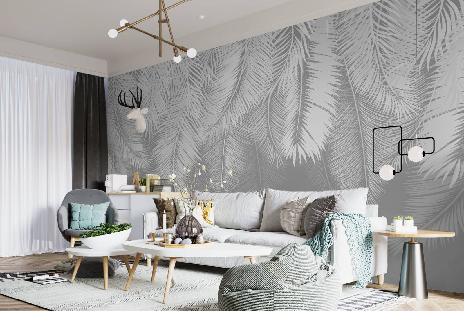 Фотошпалери густе біле пір'я, що розноситься вітром