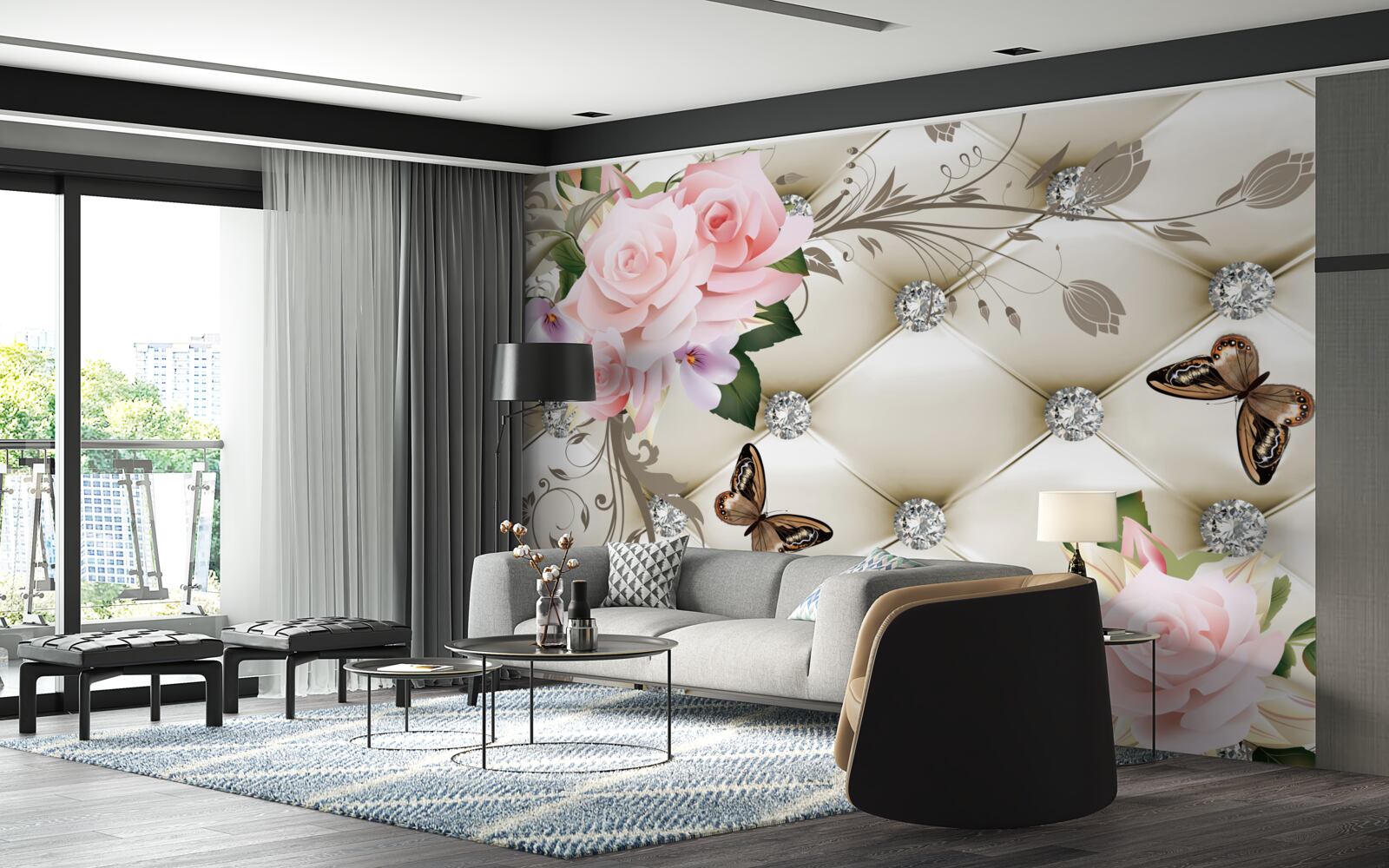 Фотошпалери квіткова текстура на білій тканині, прикрашена перлами