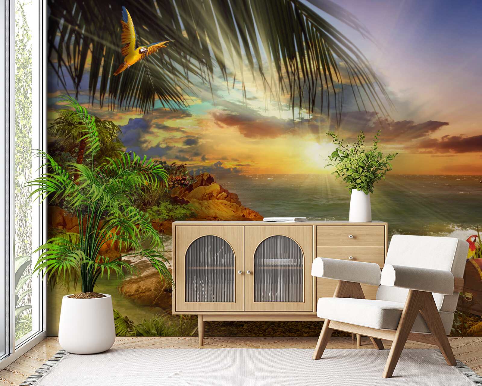 Фотошпалери захід сонця, який можна спостерігати з берега безлюдного острова