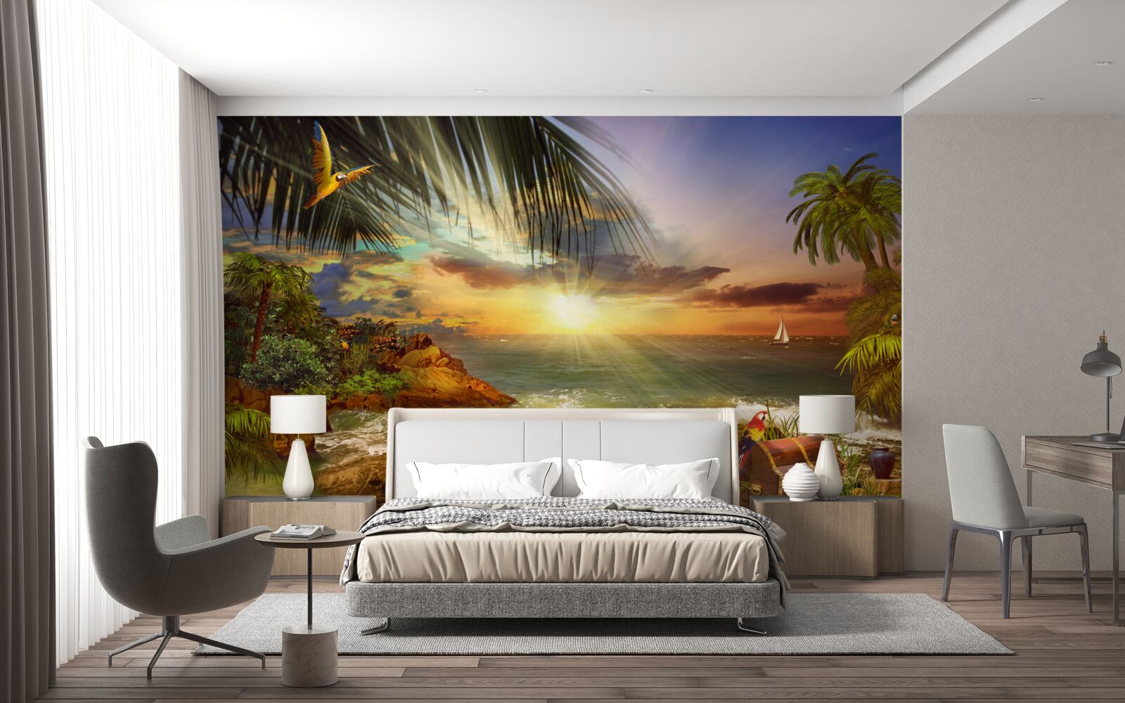 Фотошпалери захід сонця, який можна спостерігати з берега безлюдного острова