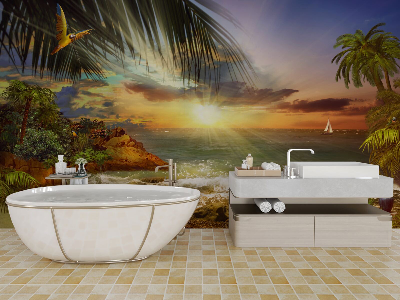 Фотошпалери захід сонця, який можна спостерігати з берега безлюдного острова