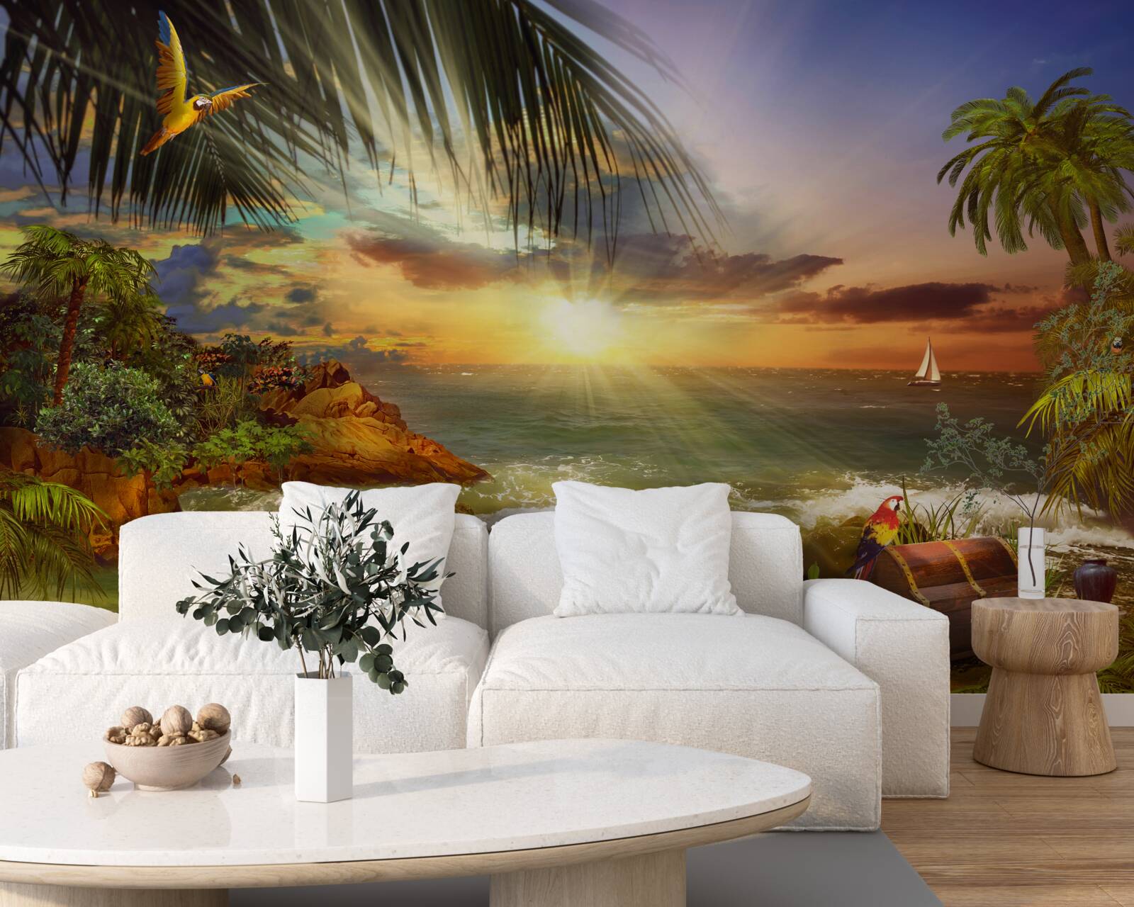 Фотошпалери захід сонця, який можна спостерігати з берега безлюдного острова