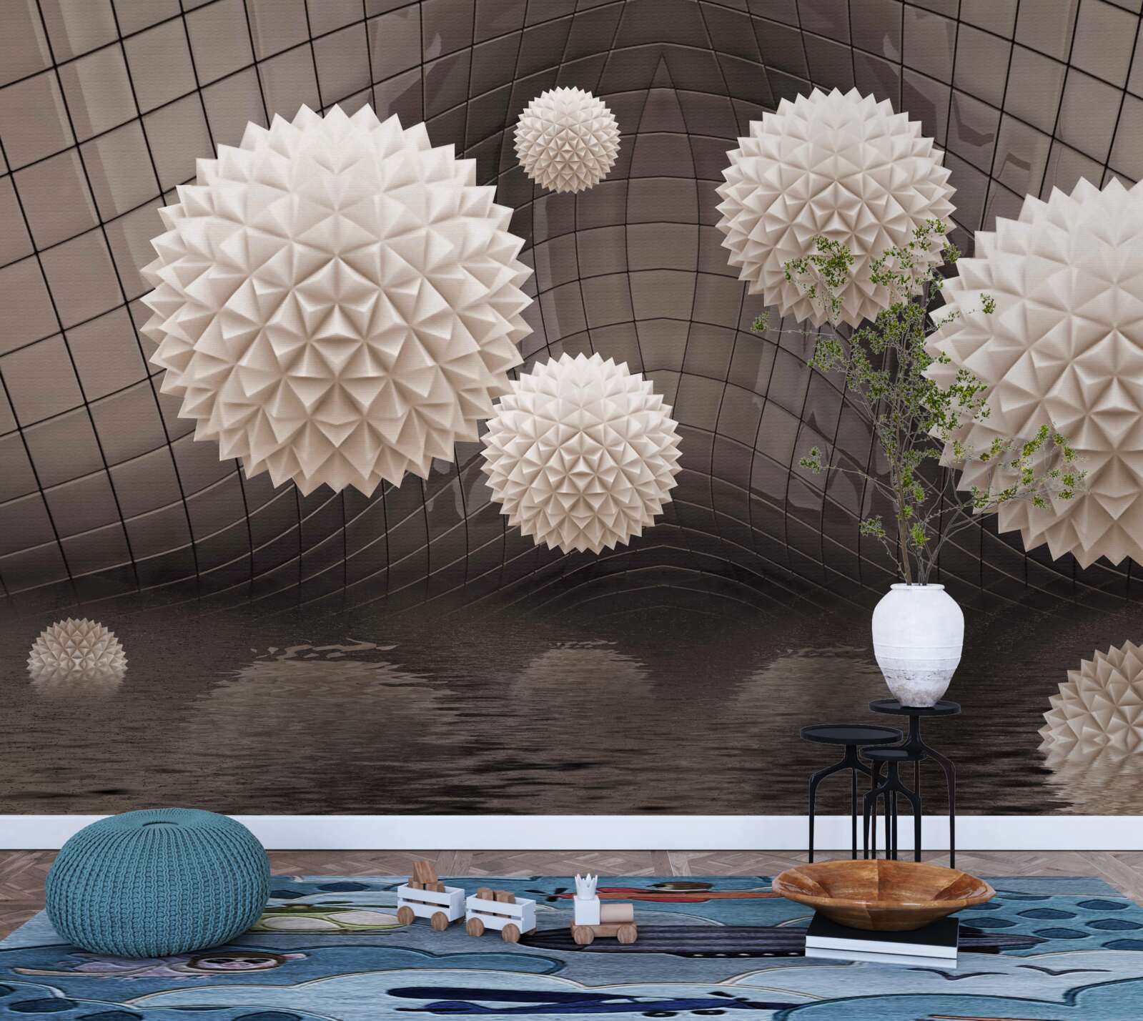 Фотошпалери гострі кульки, що плавають у повітрі, світло-рожевого кольору