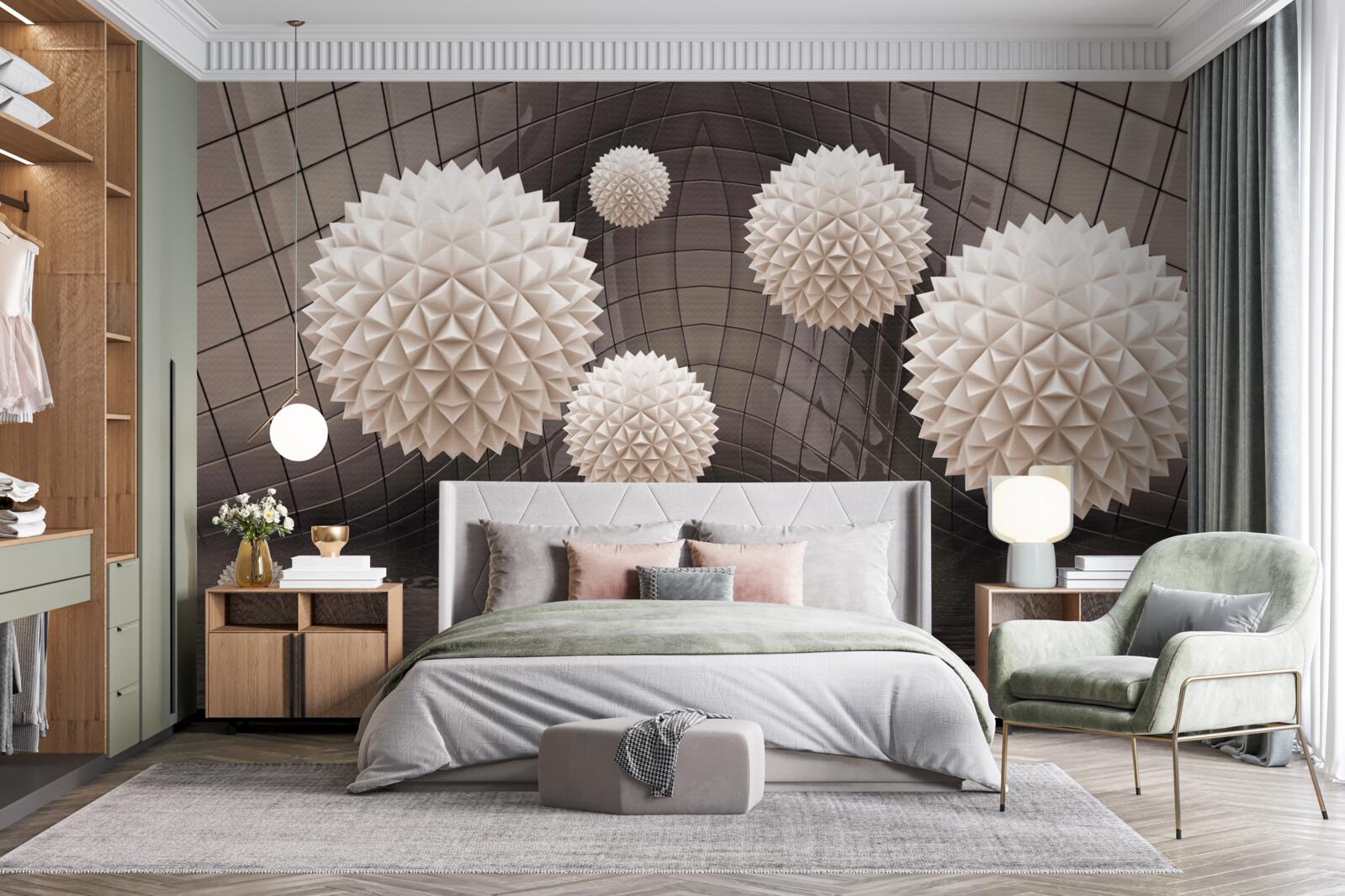 Фотошпалери гострі кульки, що плавають у повітрі, світло-рожевого кольору