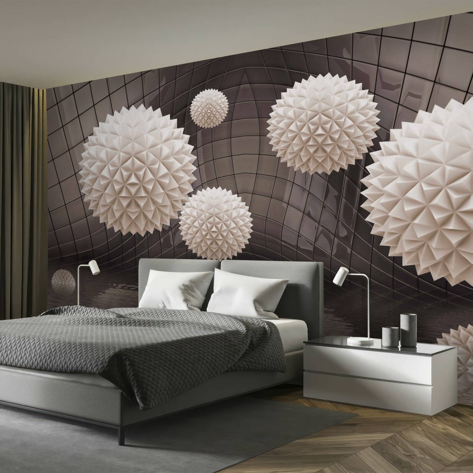 Фотошпалери гострі кульки, що плавають у повітрі, світло-рожевого кольору