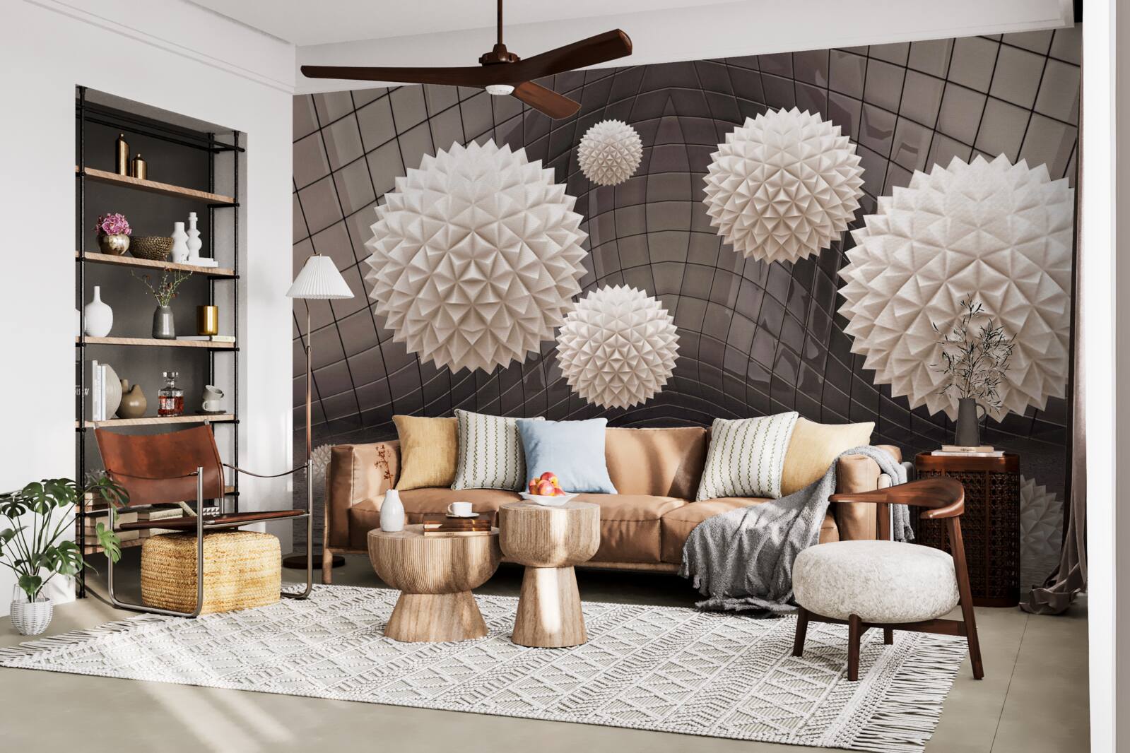 Фотошпалери гострі кульки, що плавають у повітрі, світло-рожевого кольору