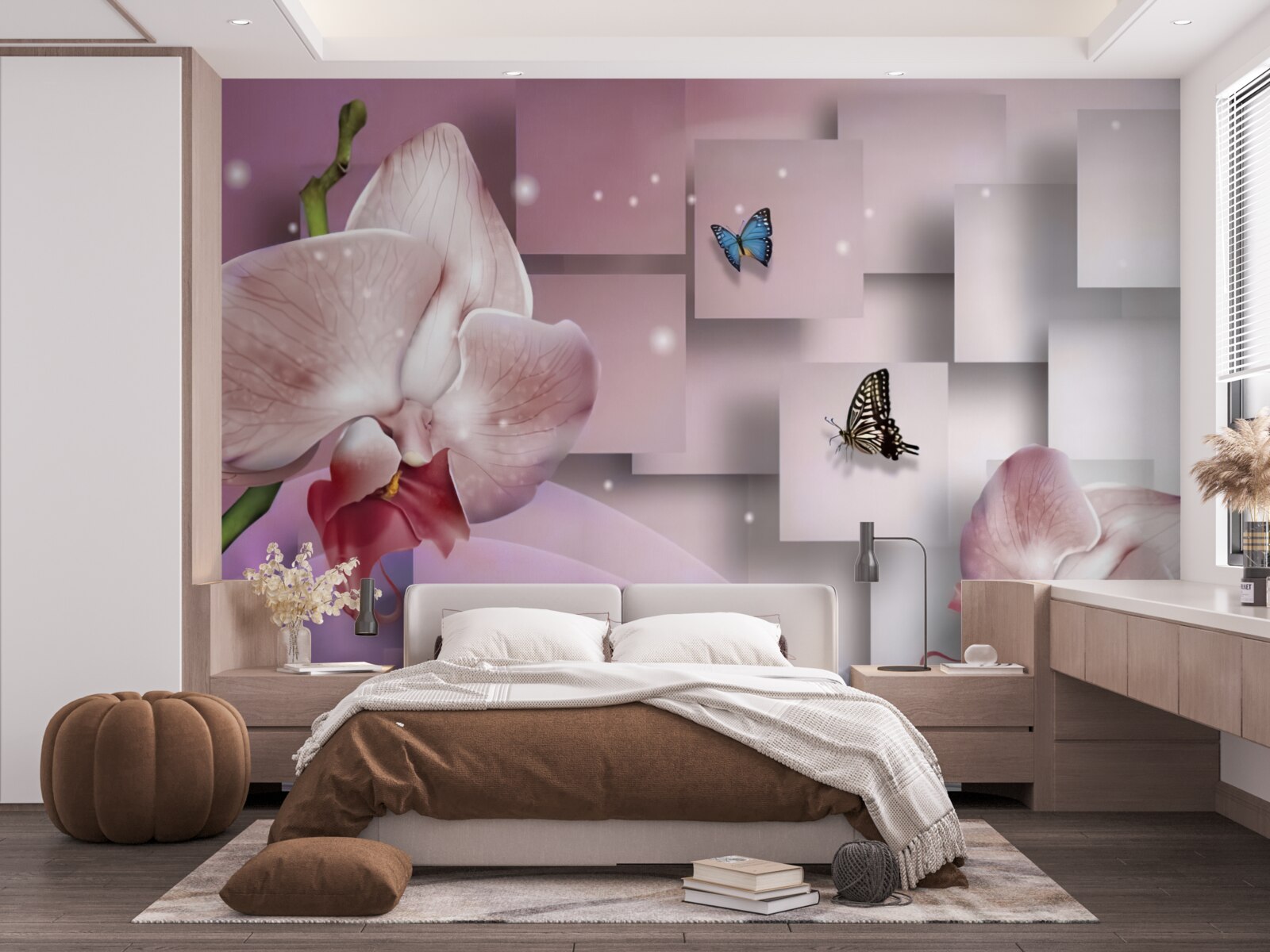Фотошпалери яскраві метелики та орхідеї