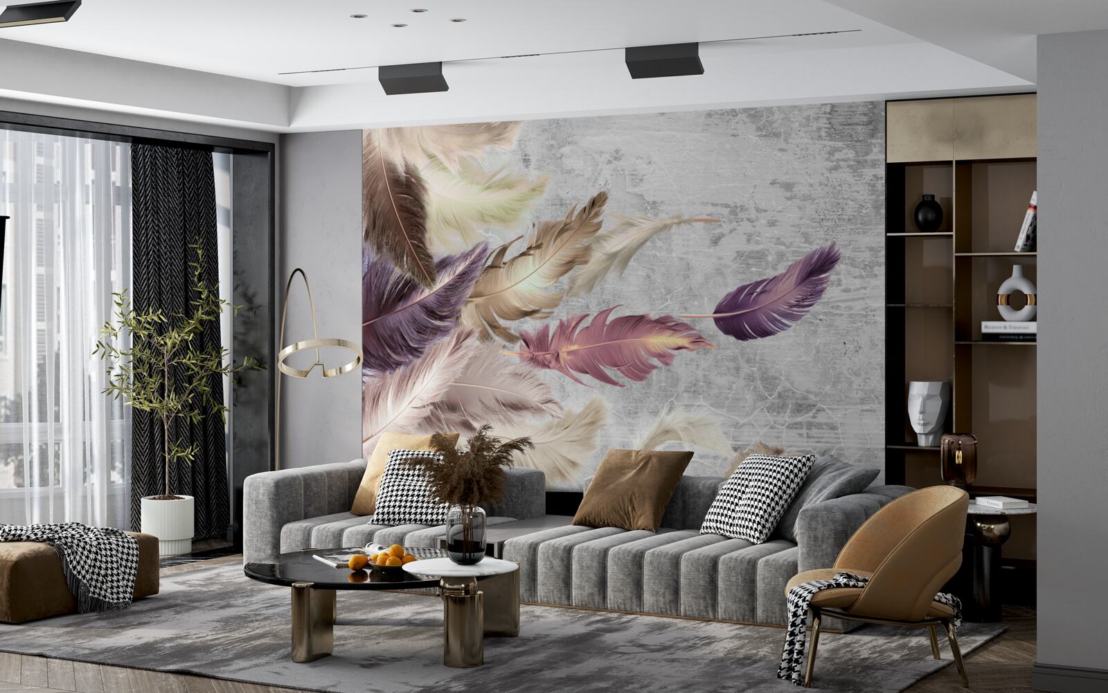 Фотошпалери пір'я різних кольорів колишеться на вітрі