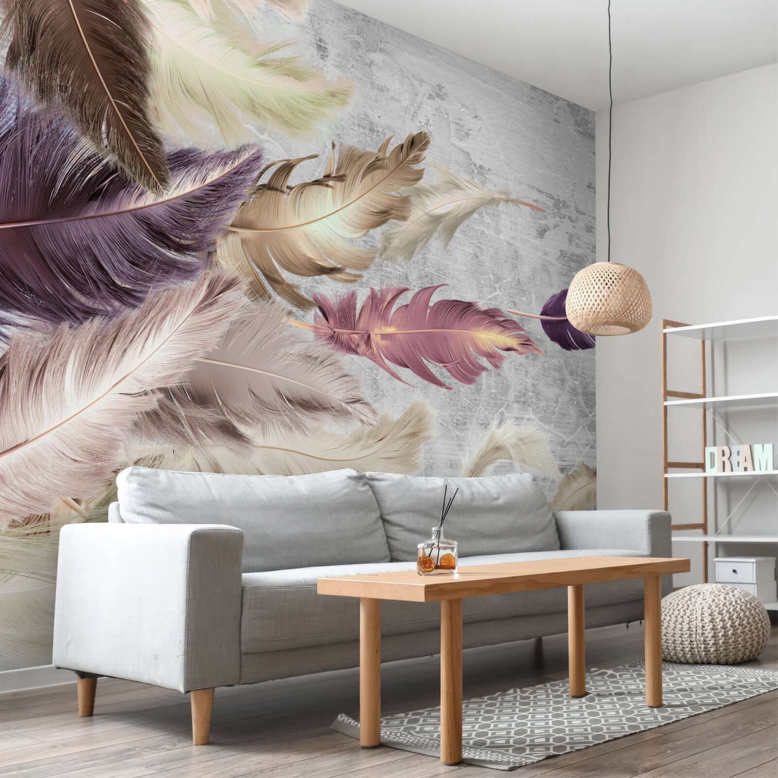 Фотошпалери пір'я різних кольорів колишеться на вітрі