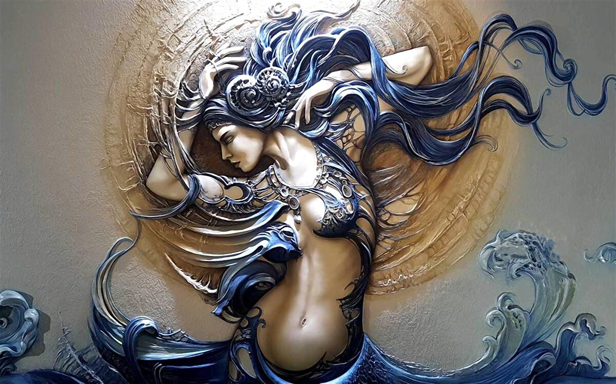 Фотошпалери зображення дівчини в яскравих кольорах на тлі сонця