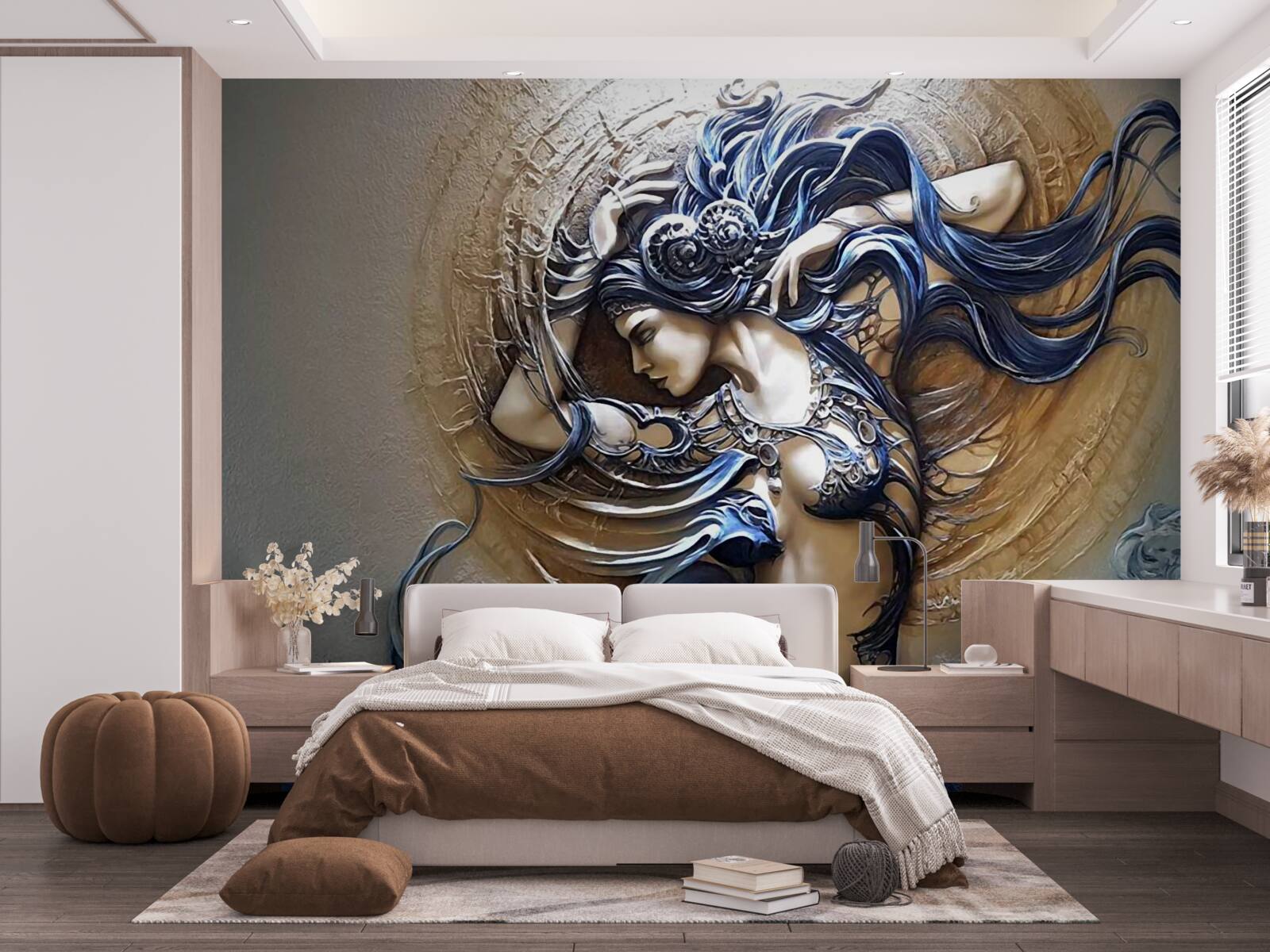 Фотошпалери зображення дівчини в яскравих кольорах на тлі сонця