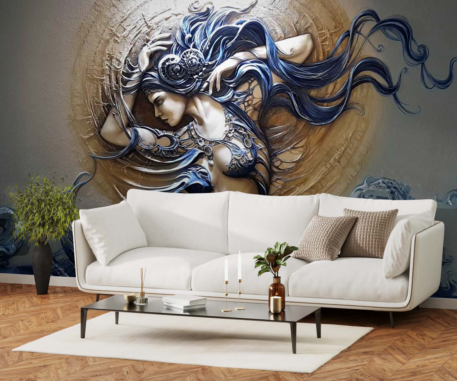 Фотошпалери зображення дівчини в яскравих кольорах на тлі сонця