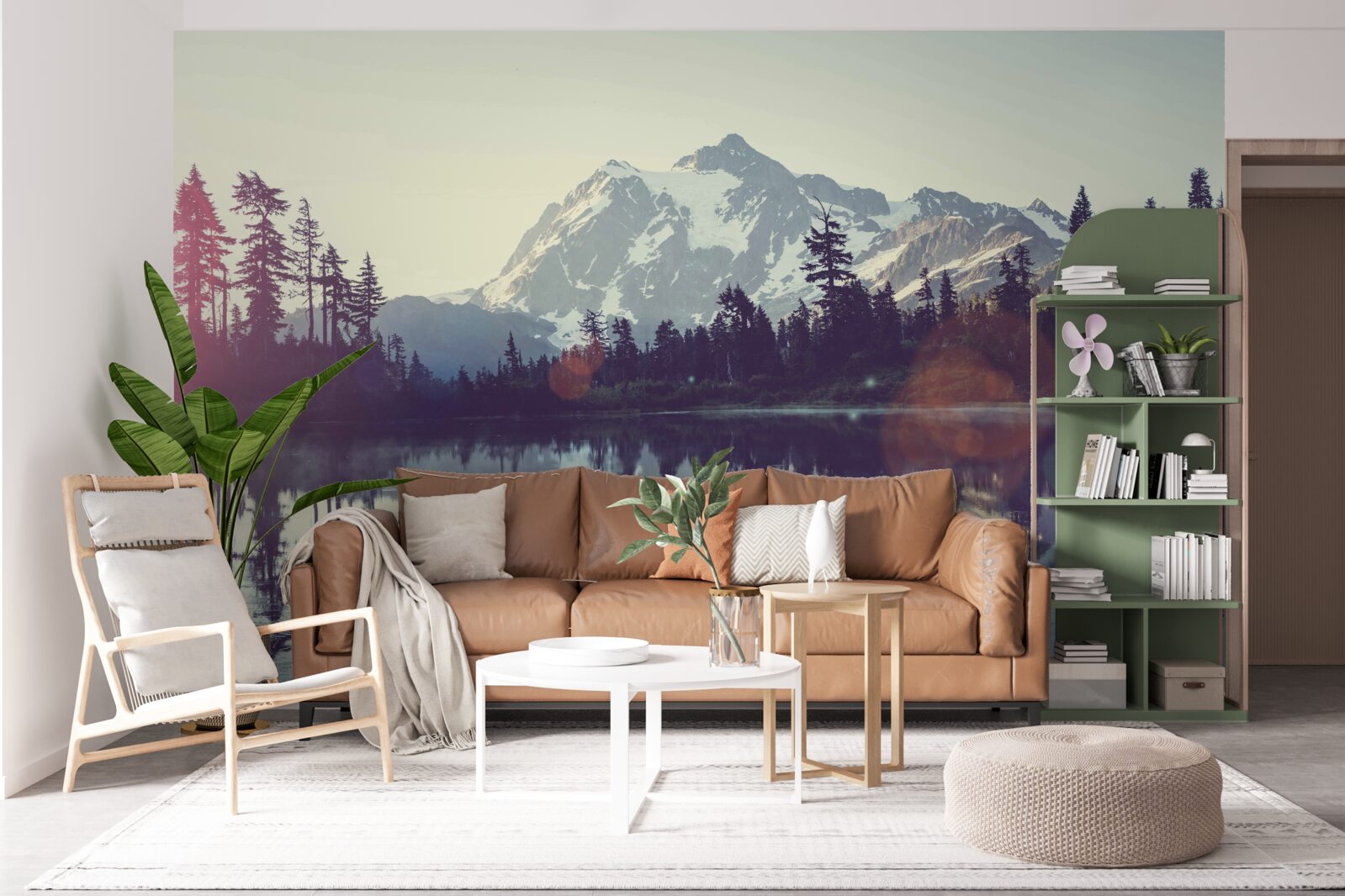 Фотошпалери захоплюючий вид на гори і ліси, що відбиваються в кришталево чистій воді