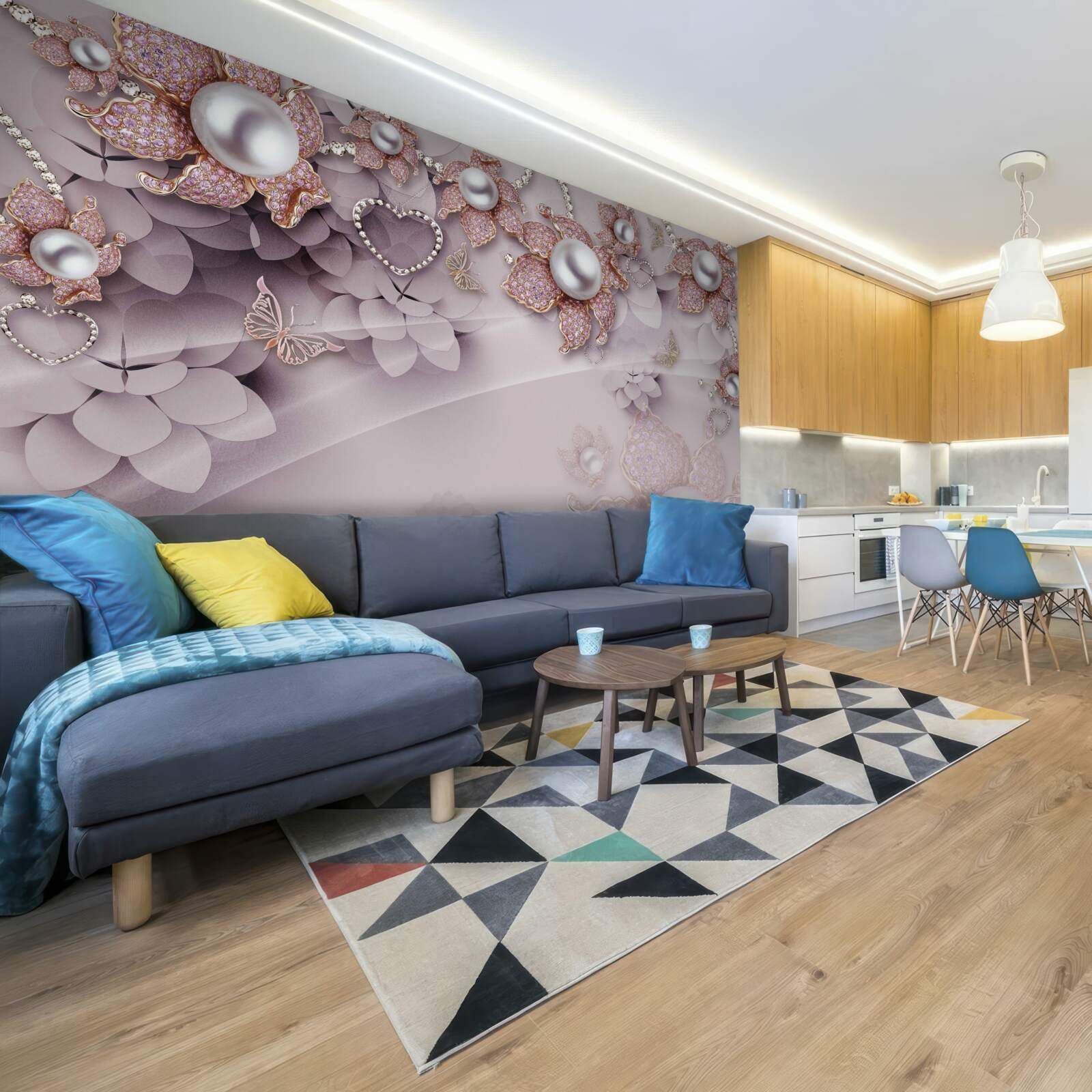 Фотошпалери квіти, абстрактно створені за допомогою перлів та дорогоцінного каміння