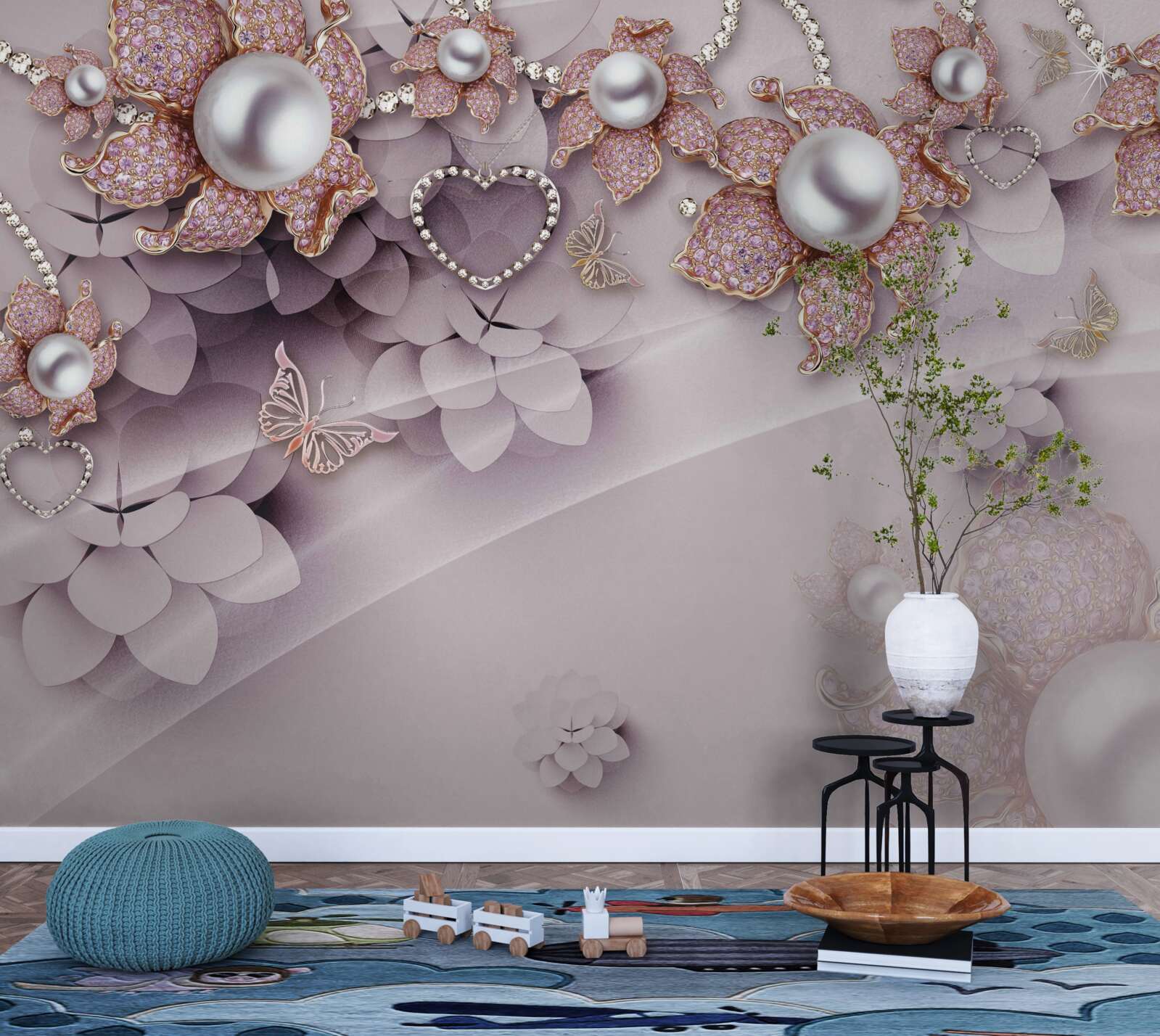 Фотошпалери квіти, абстрактно створені за допомогою перлів та дорогоцінного каміння