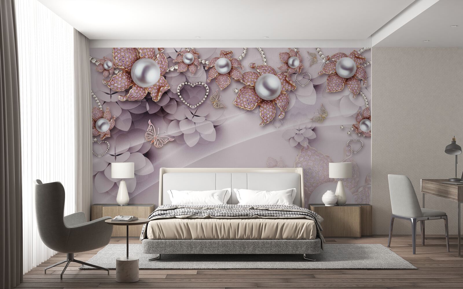 Фотошпалери квіти, абстрактно створені за допомогою перлів та дорогоцінного каміння