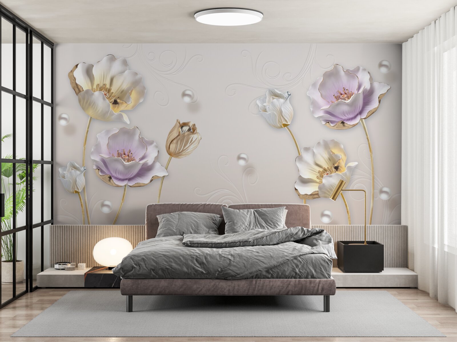 Фотошпалери елегантні перламутрові квіти