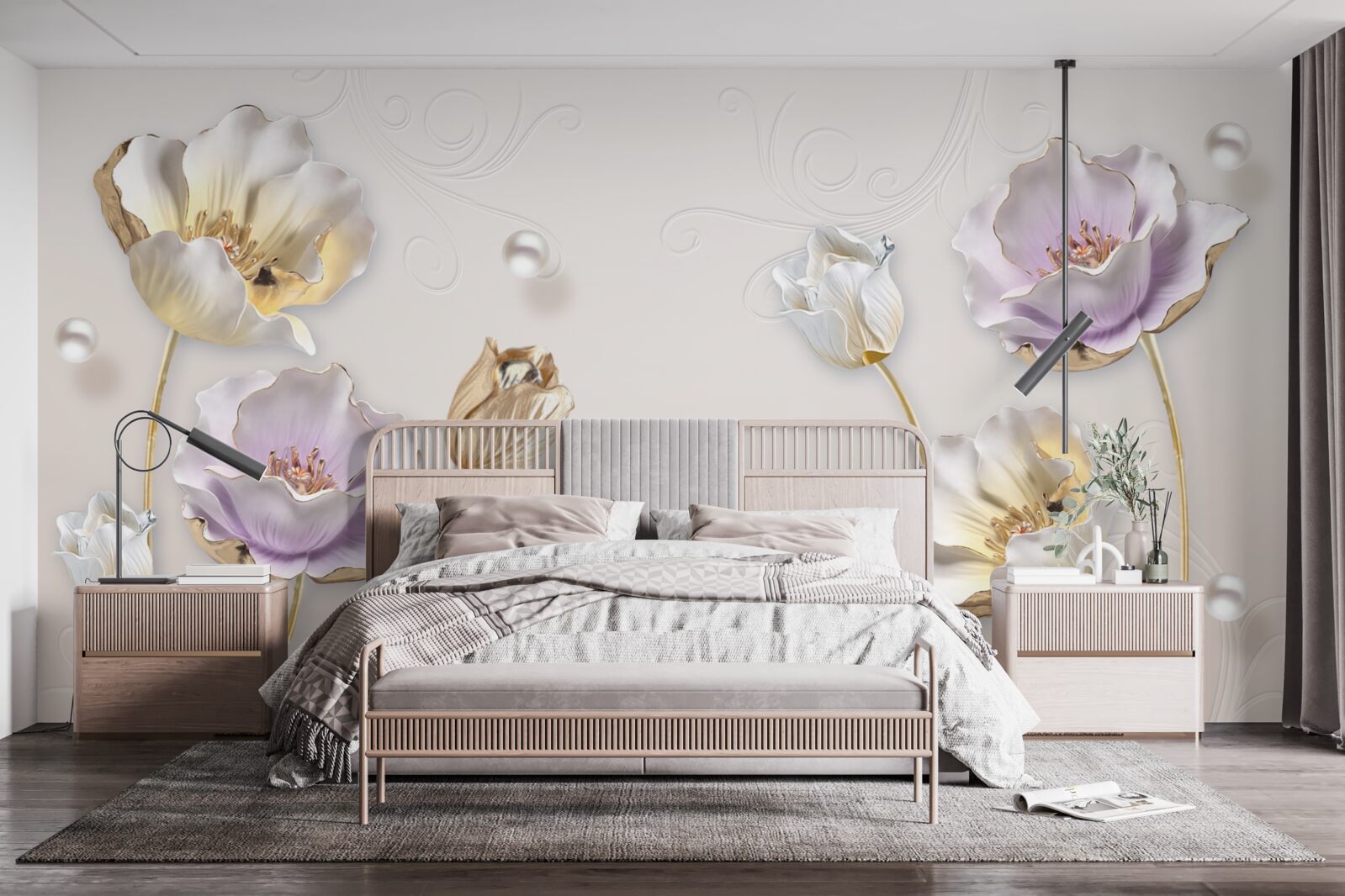 Фотошпалери елегантні перламутрові квіти