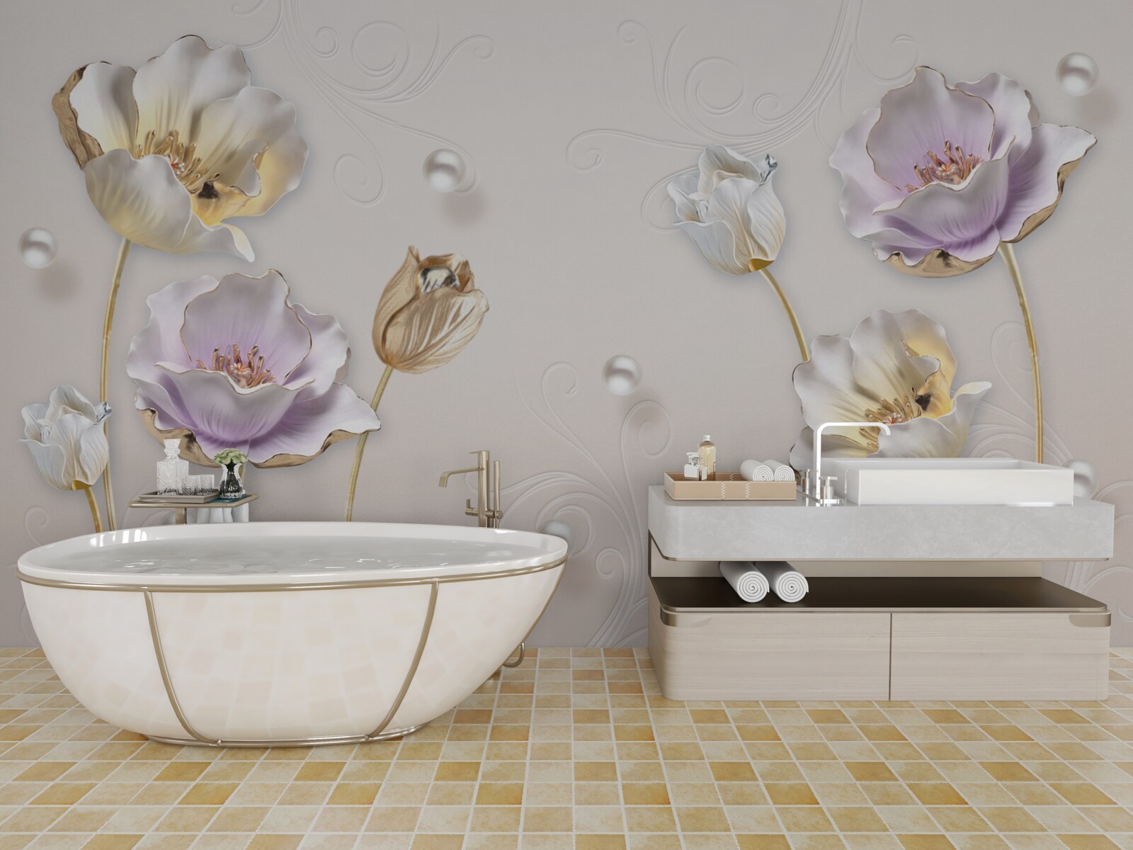 Фотошпалери елегантні перламутрові квіти