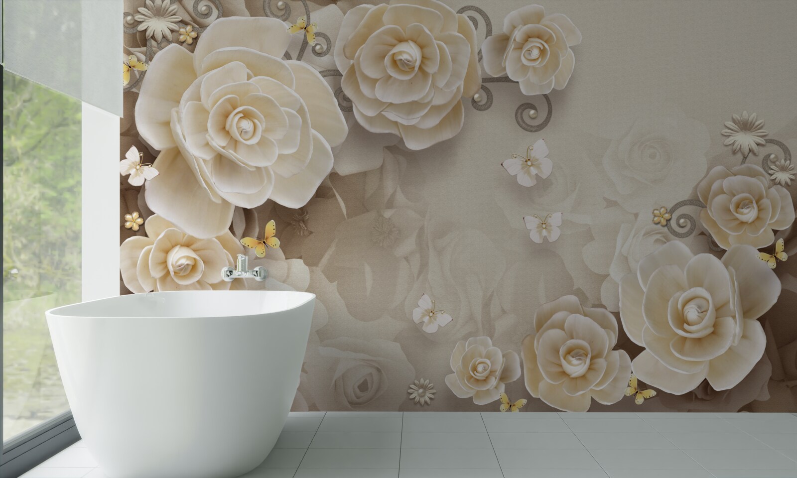 Фотошпалери квіти з перлинами на яскравій поверхні