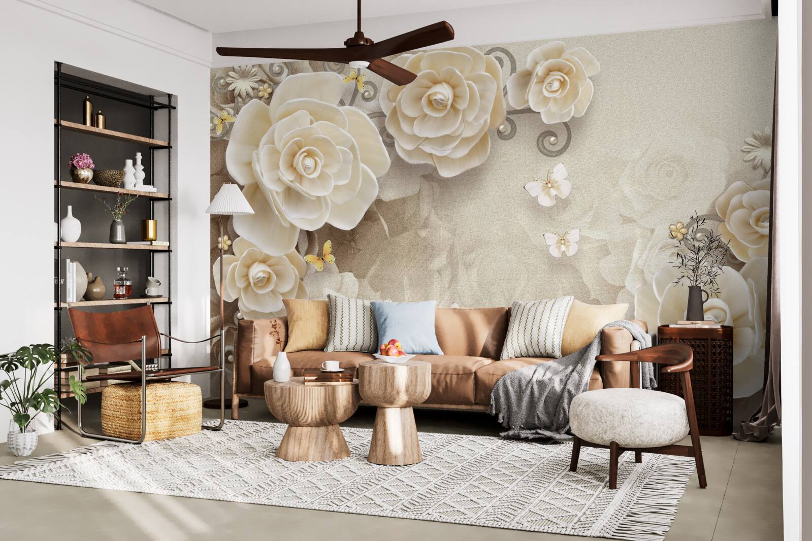 Фотошпалери квіти з перлинами на яскравій поверхні