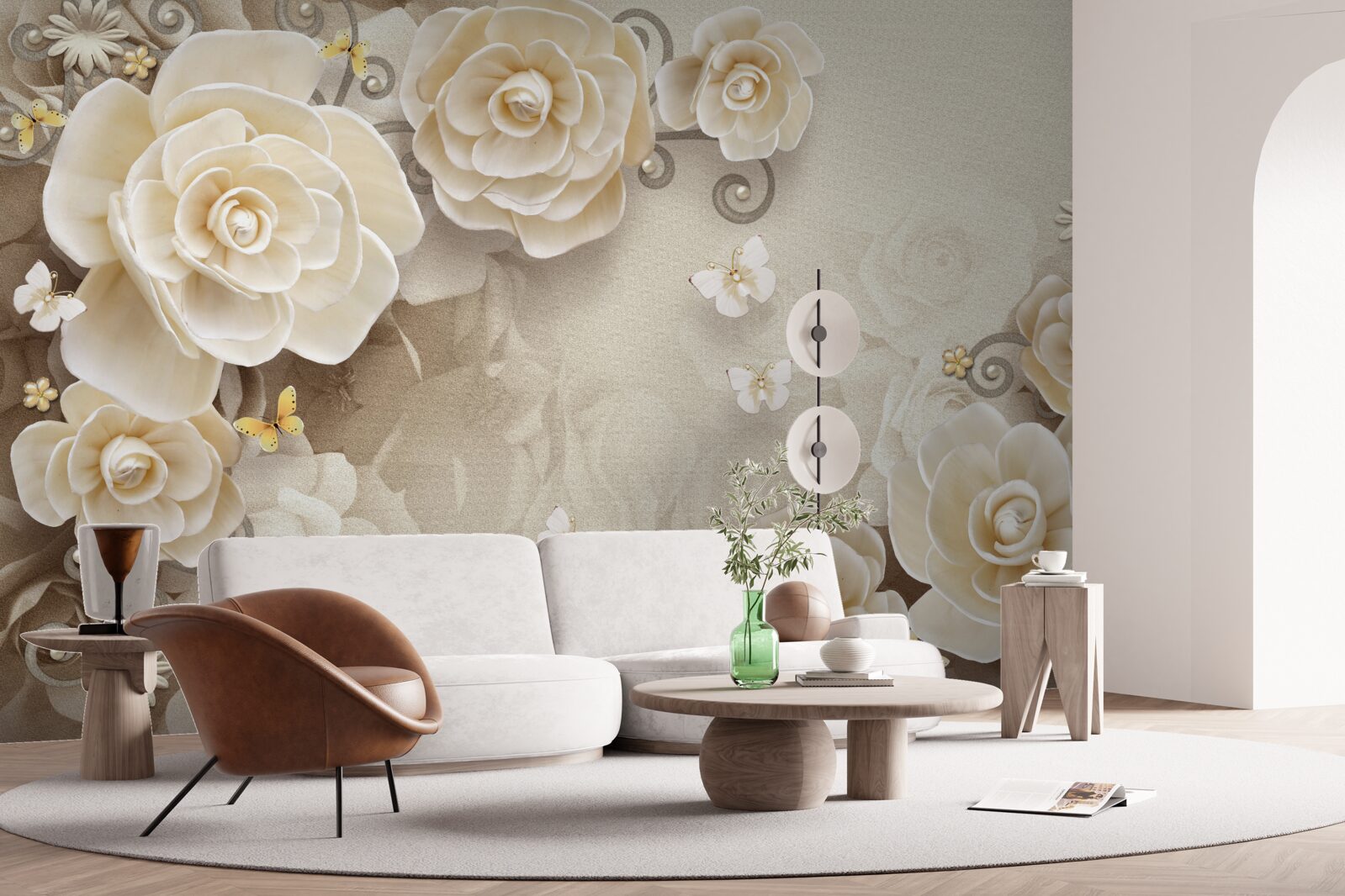 Фотошпалери квіти з перлинами на яскравій поверхні