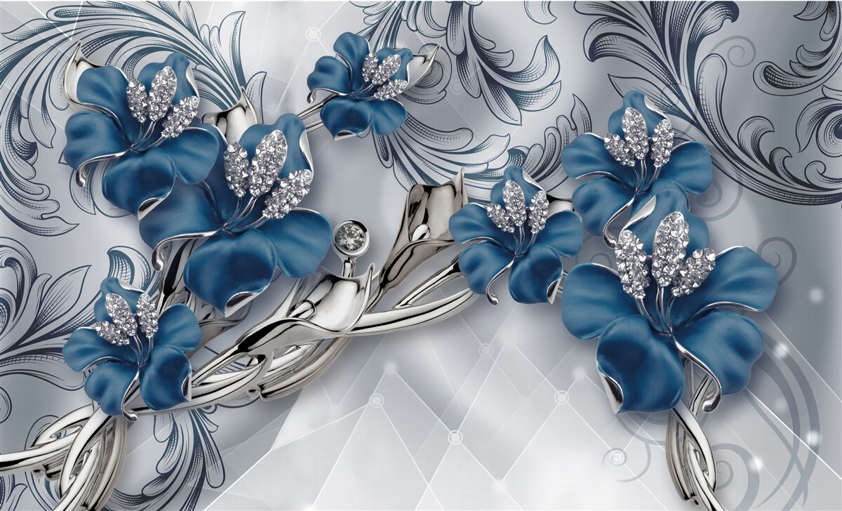 Фотошпалери сріблясто-блакитні квіти