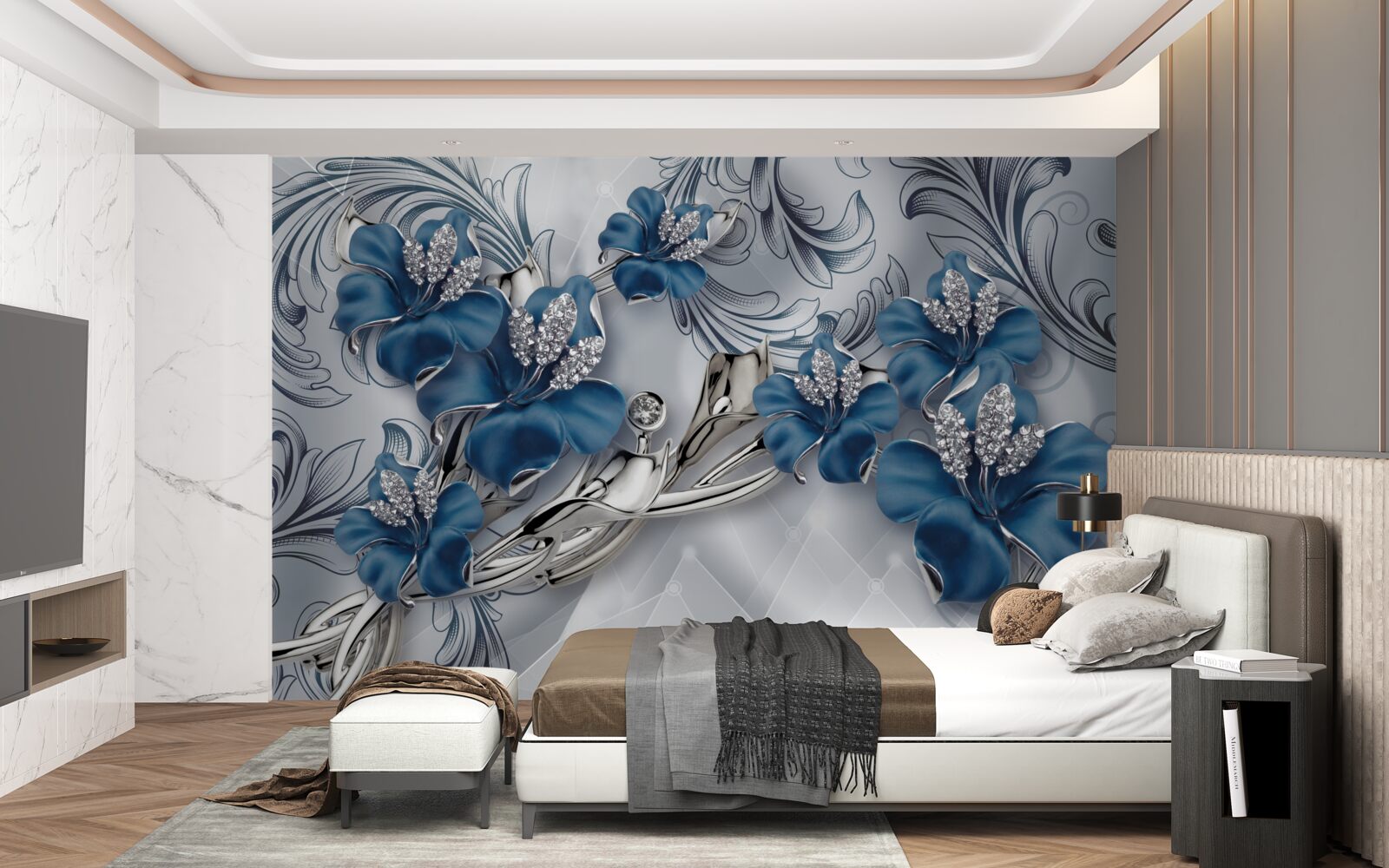 Фотошпалери сріблясто-блакитні квіти