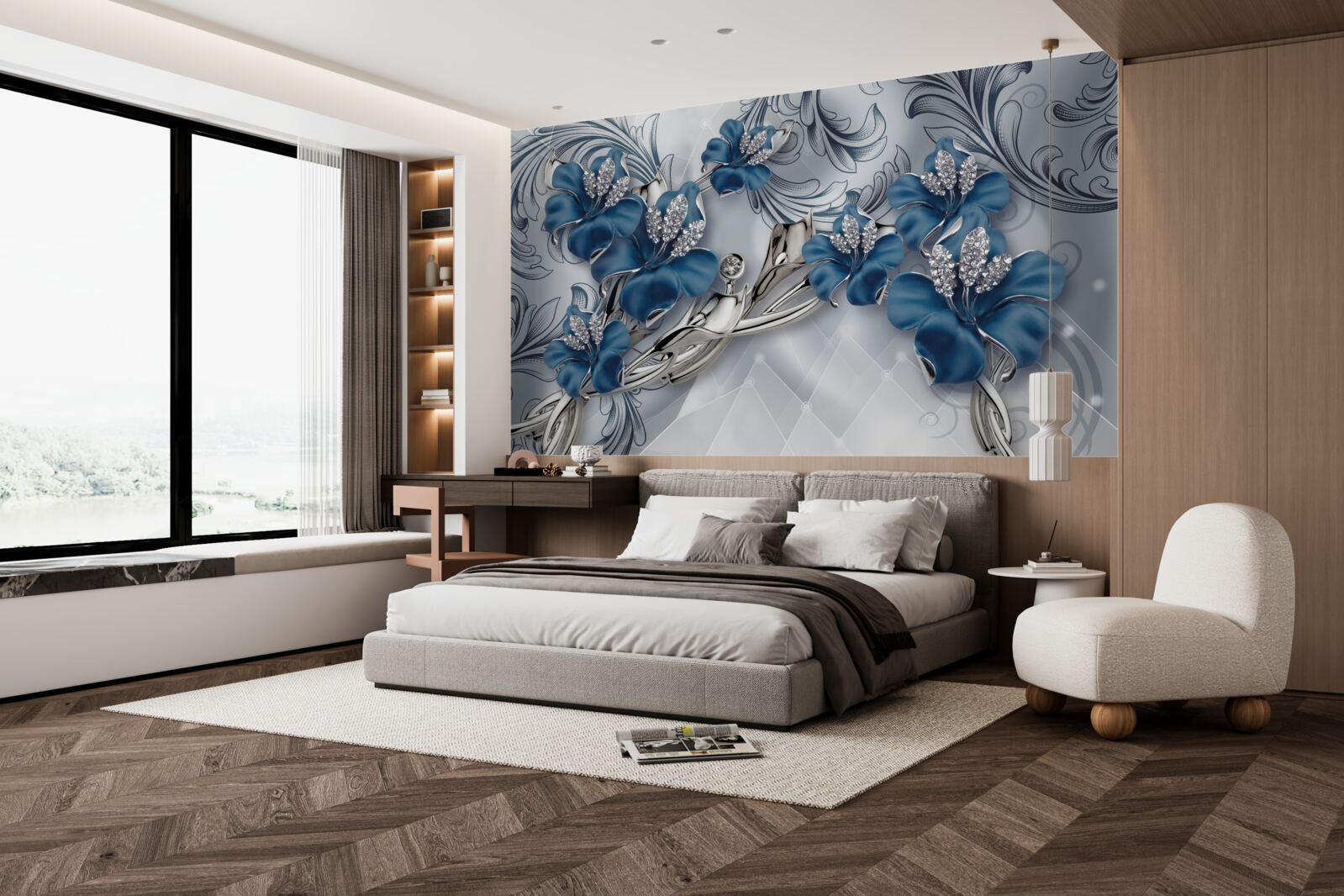 Фотошпалери сріблясто-блакитні квіти