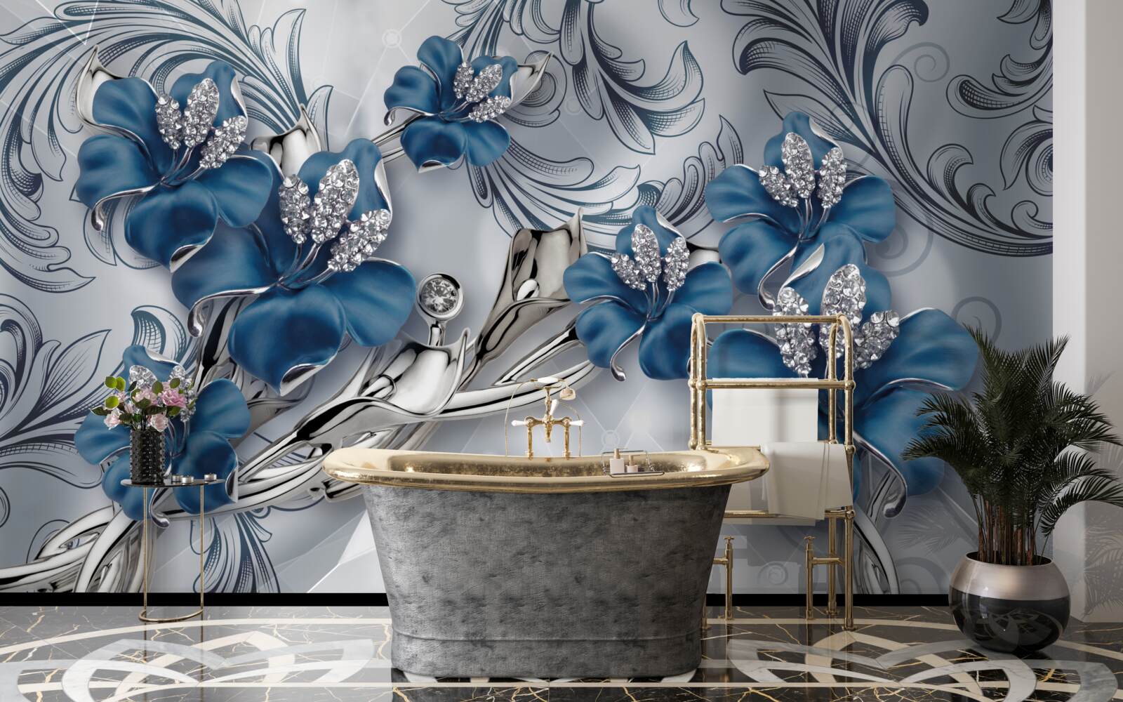 Фотошпалери сріблясто-блакитні квіти