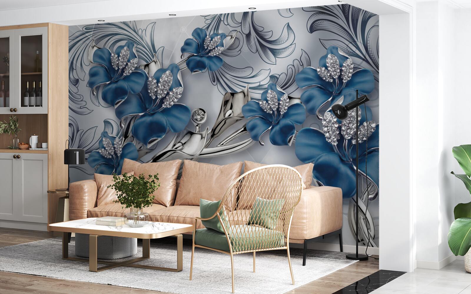 Фотошпалери сріблясто-блакитні квіти