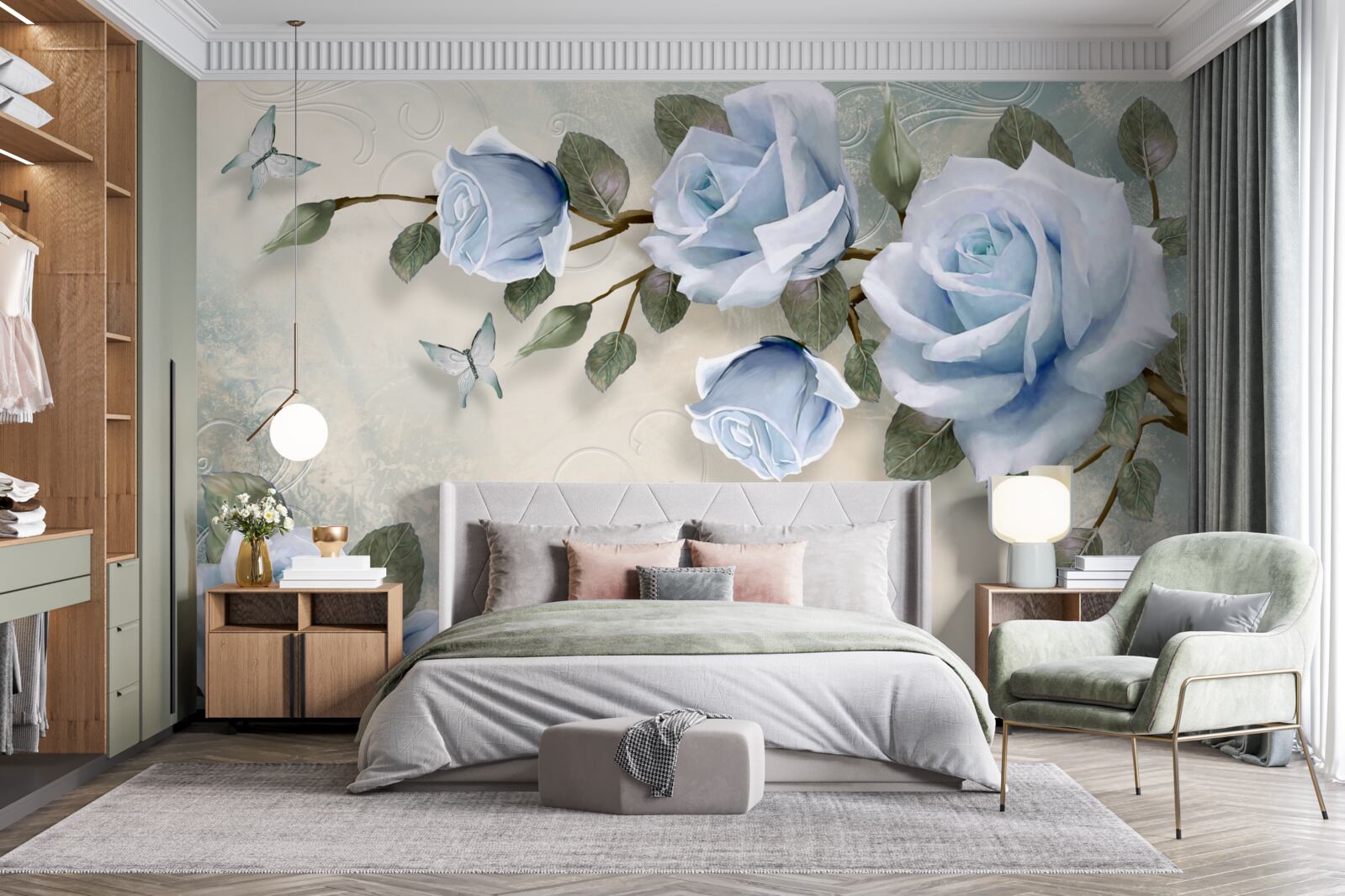 Фотошпалери витончені бутони яскравої троянди на стеблі