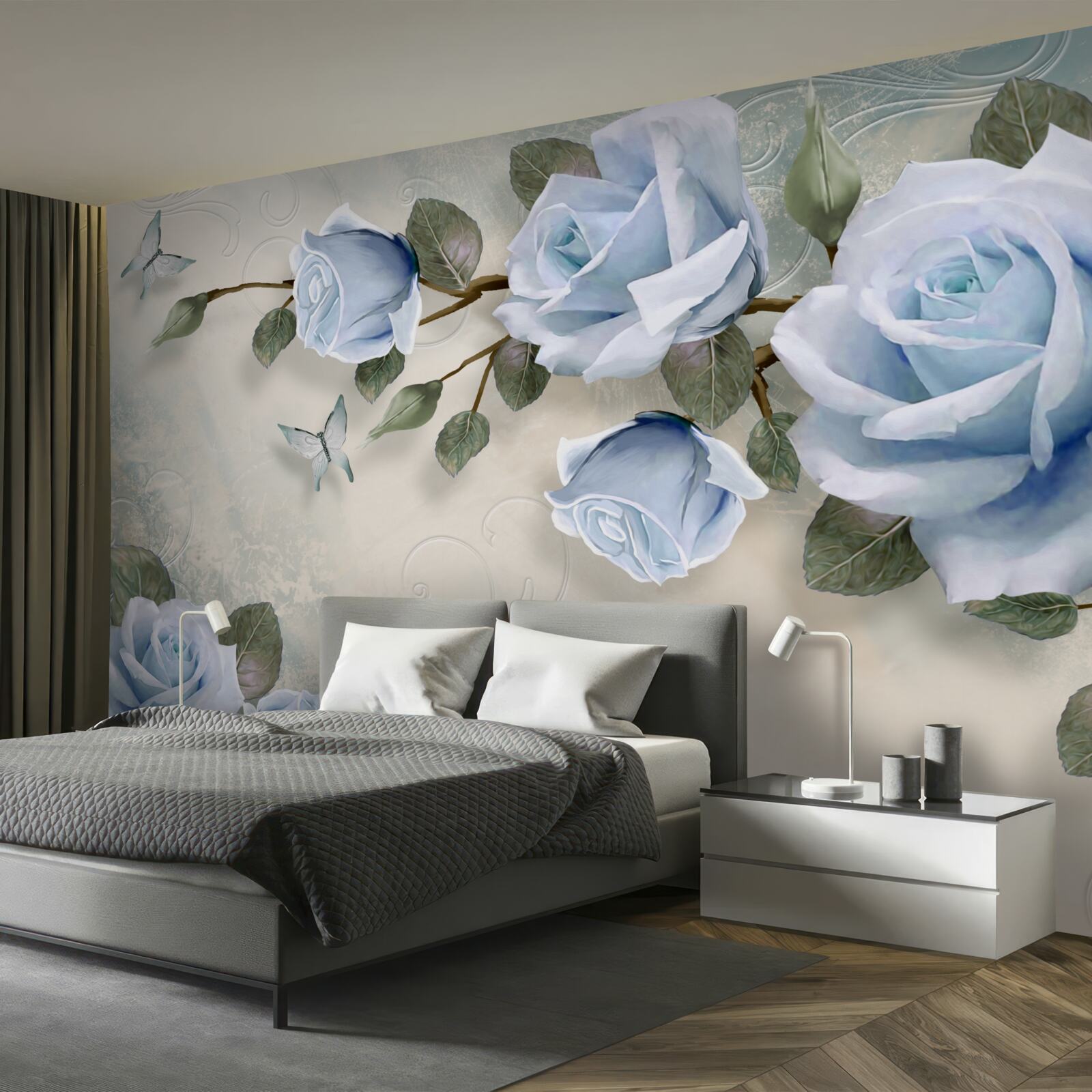 Фотошпалери витончені бутони яскравої троянди на стеблі