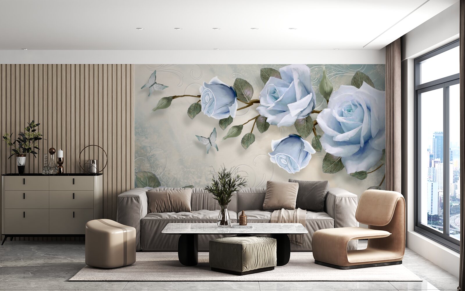 Фотошпалери витончені бутони яскравої троянди на стеблі