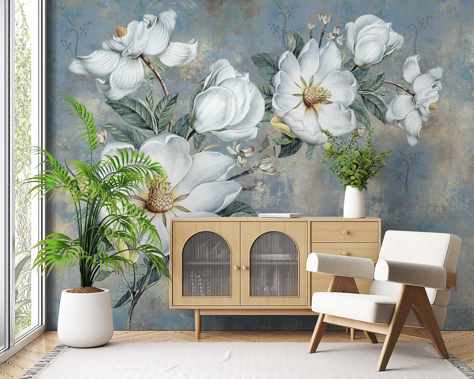 Фотошпалери білі бутони лілій лежать на поверхні води