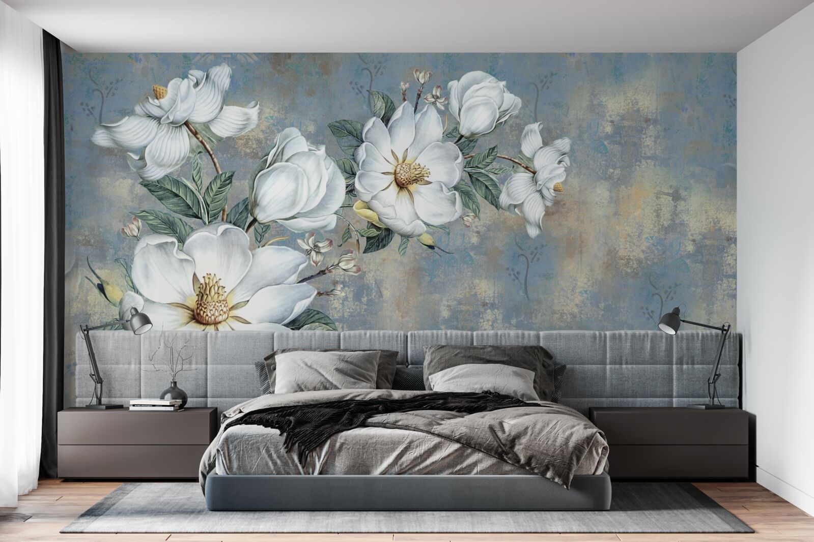 Фотошпалери білі бутони лілій лежать на поверхні води