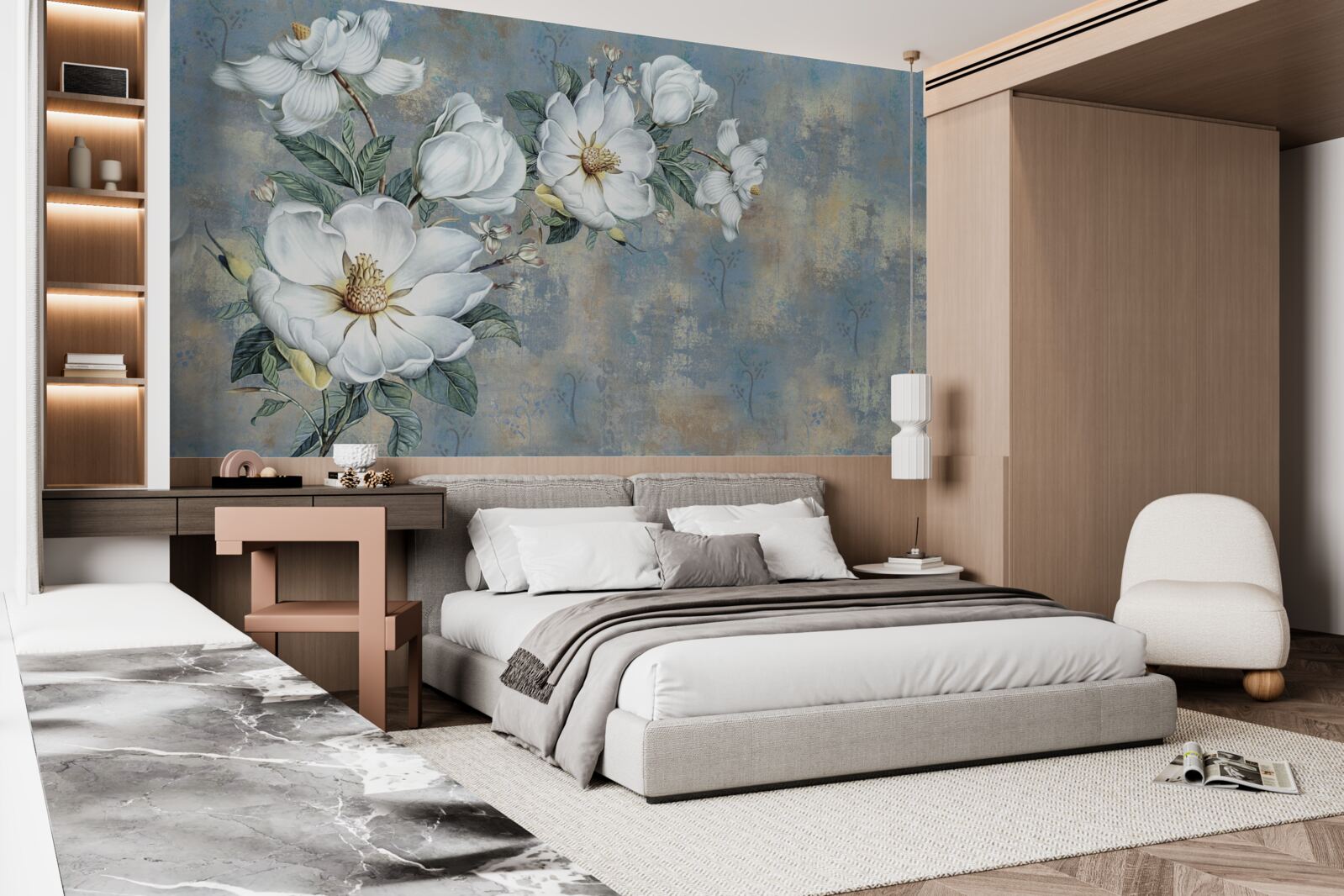 Фотошпалери білі бутони лілій лежать на поверхні води