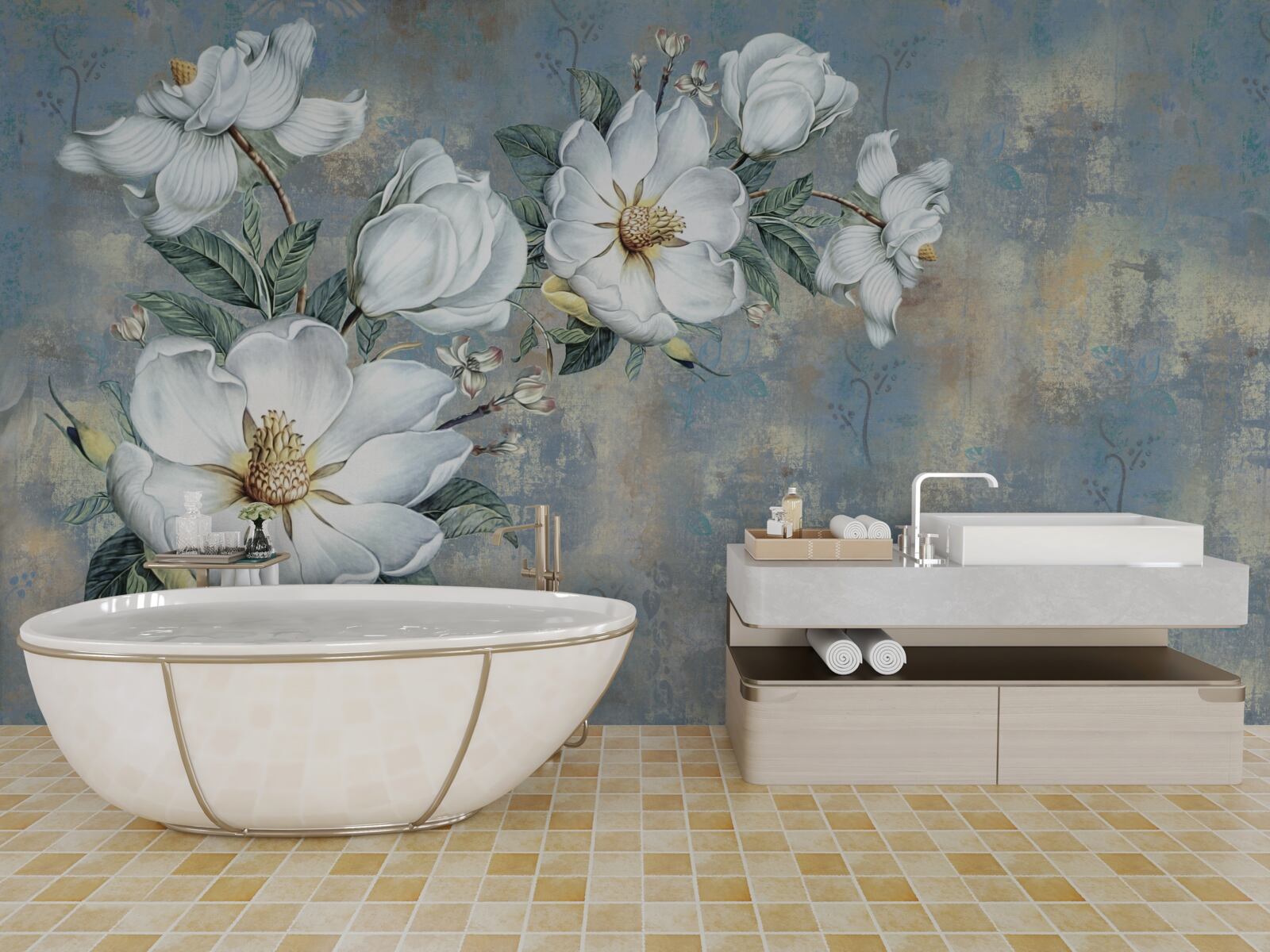 Фотошпалери білі бутони лілій лежать на поверхні води