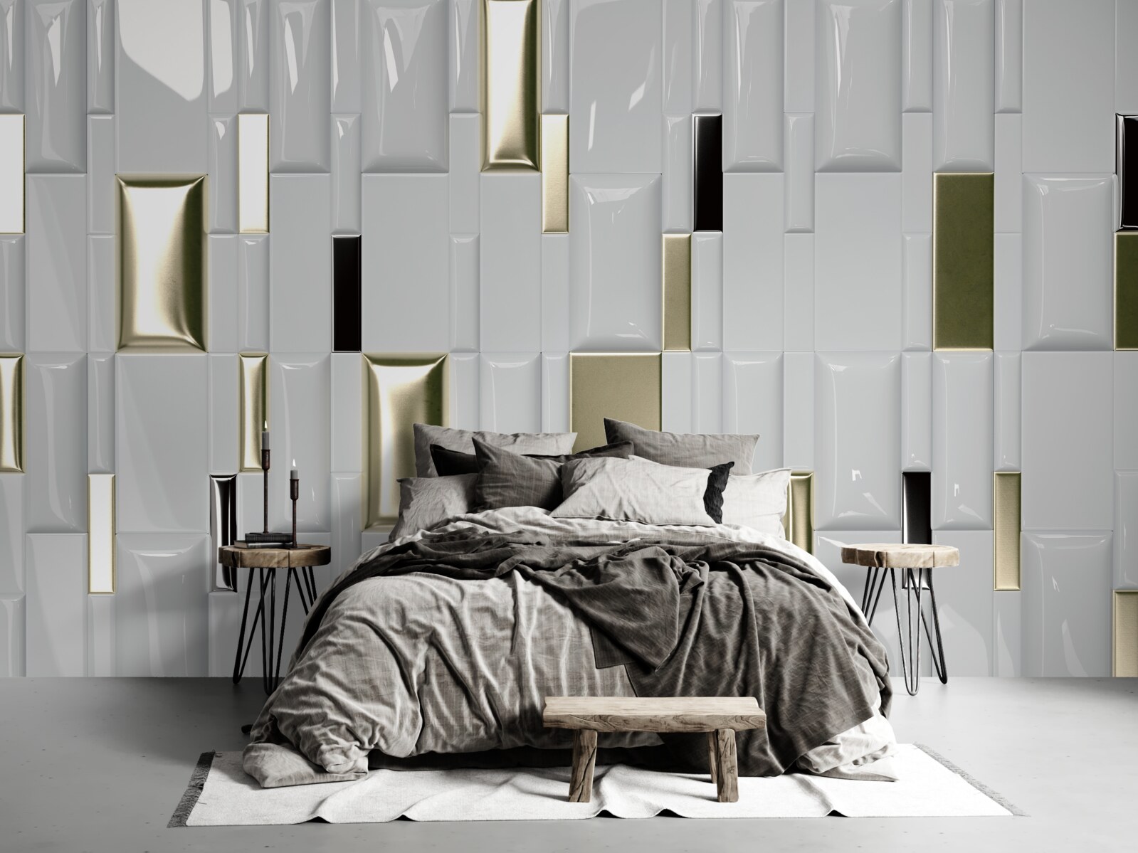 Фотошпалери плитка з блискучою поверхнею та золотими елементами