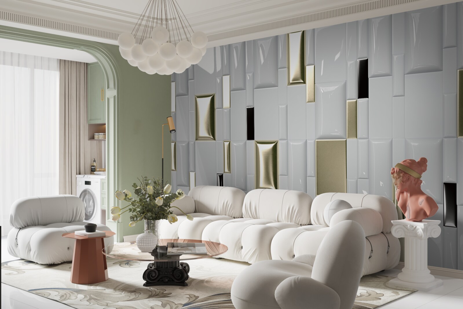 Фотошпалери плитка з блискучою поверхнею та золотими елементами