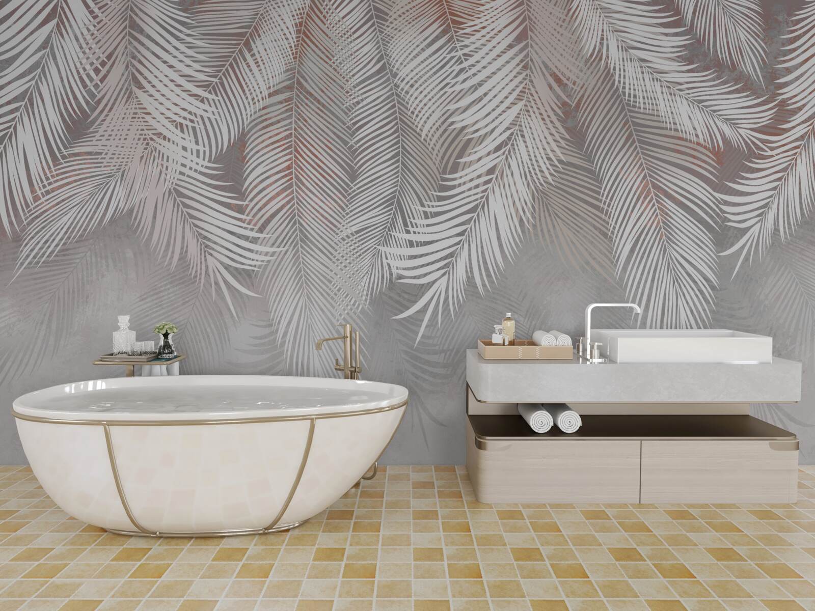 Фотошпалери світло-коричневий колір пальмових гілок