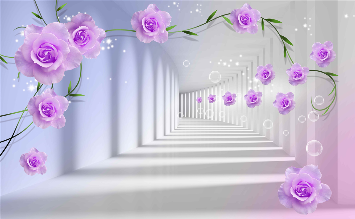 Фотошпалери коридор довгий, а троянди бузкові