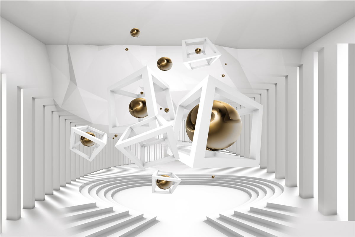 Фотошпалери золоті кулі та білі кубики